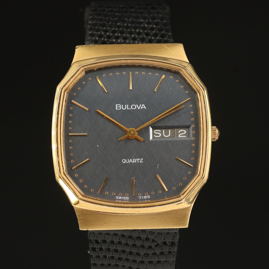 1982 Bulova Day-Date Gold Tone Quartz Wristwatch