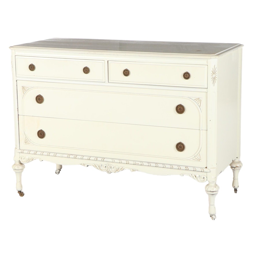 Jacobean Style White-Painted and Gilt-Incised Four-Drawer Chest