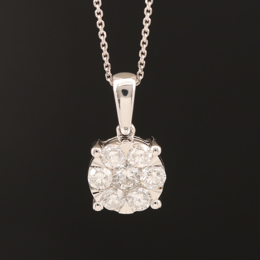 14K Diamond Cluster Pendant Necklace