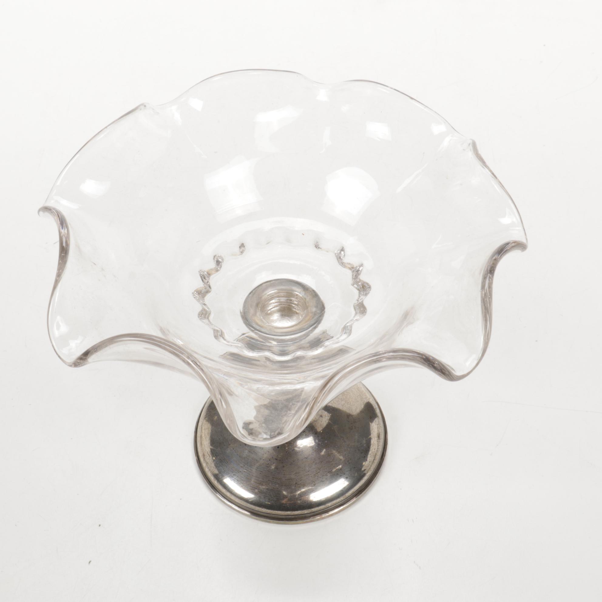 Frank M. Whiting Glass and Sterling Silver Compote with Porcelain Tableware