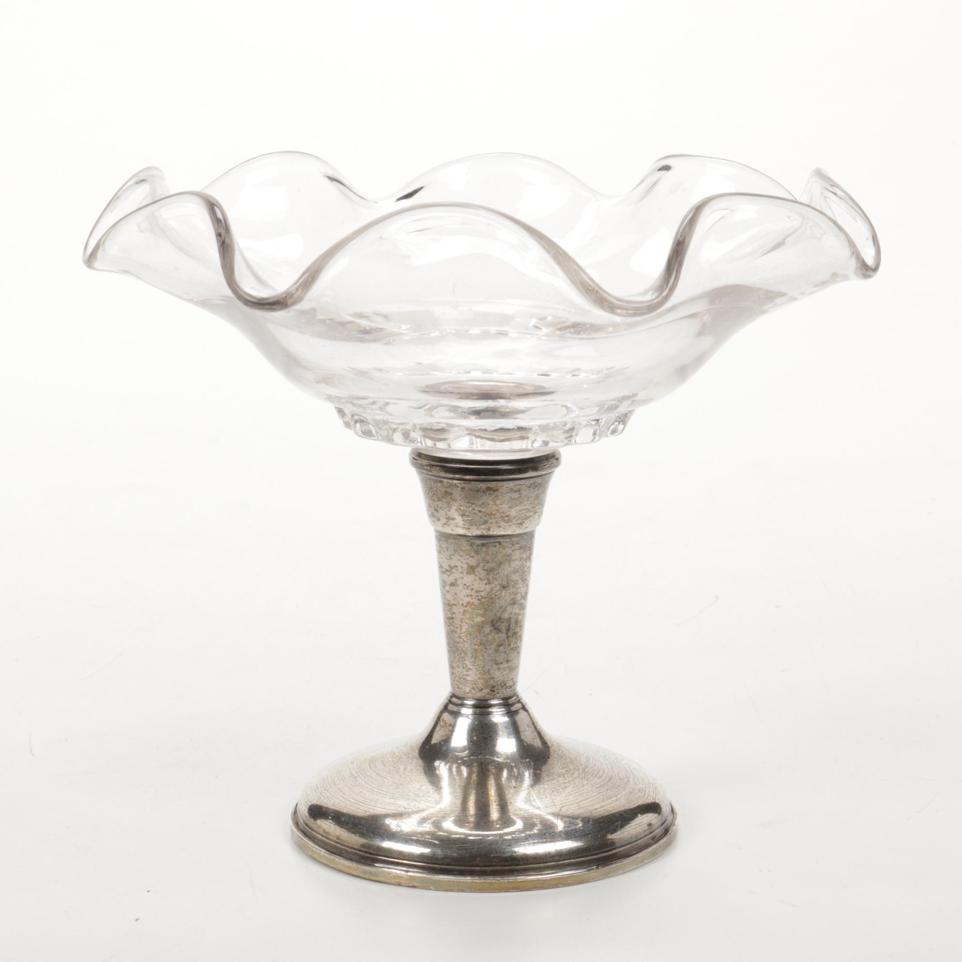 Frank M. Whiting Glass and Sterling Silver Compote with Porcelain Tableware