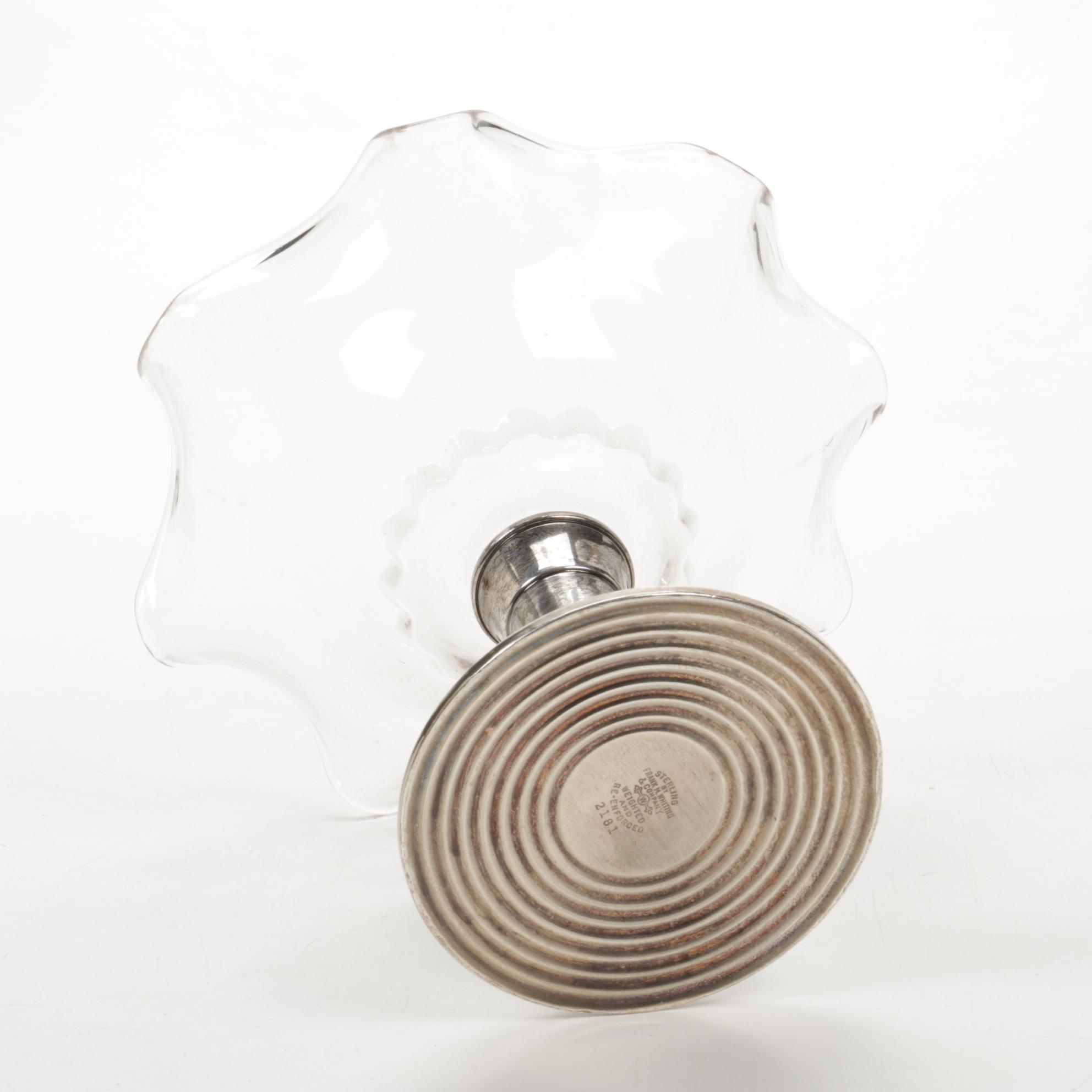 Frank M. Whiting Glass and Sterling Silver Compote with Porcelain Tableware