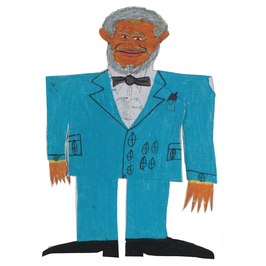 Charlie Wallace Outsider Art Mixed Media Paper Cut Out "Redd Foxx"