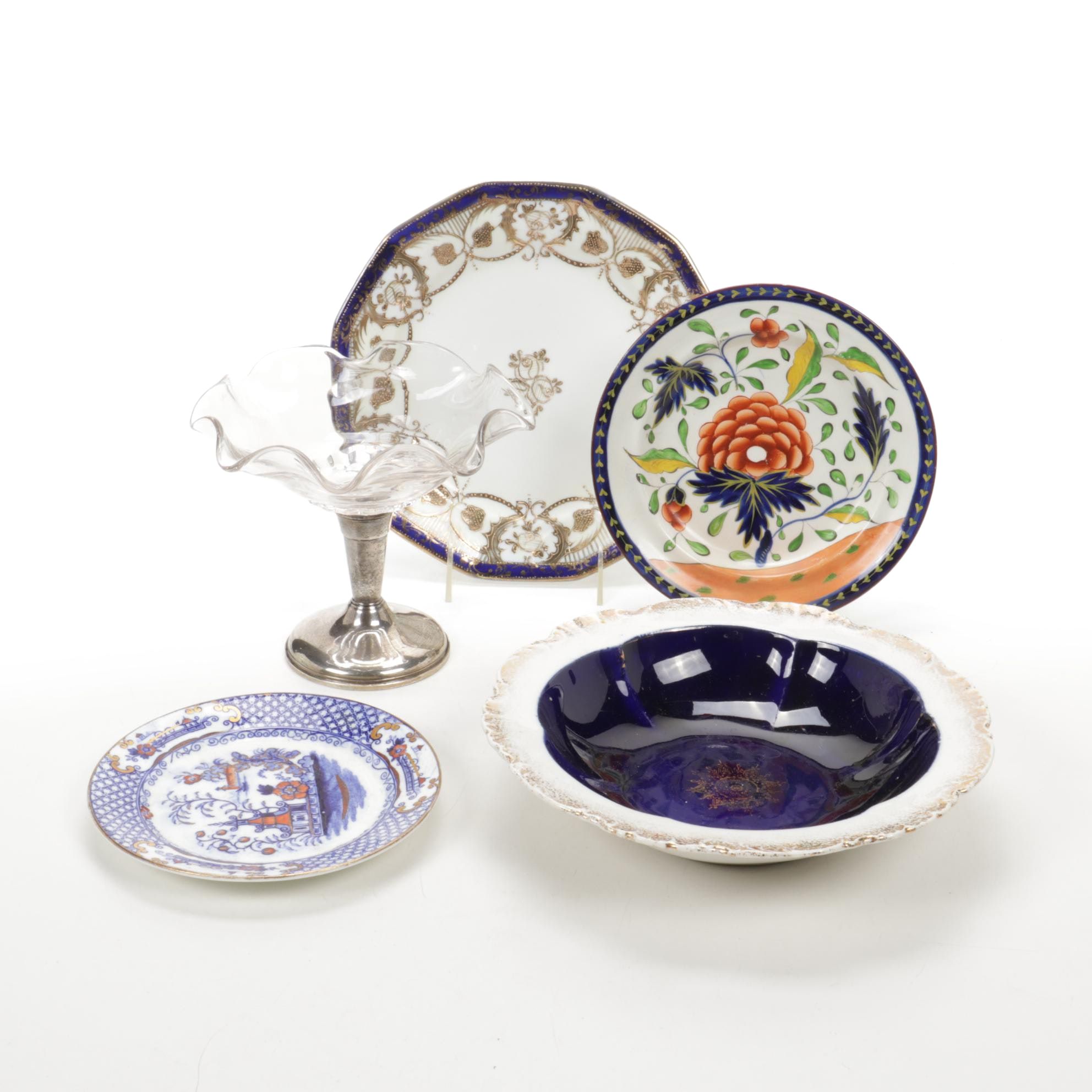 Frank M. Whiting Glass and Sterling Silver Compote with Porcelain Tableware