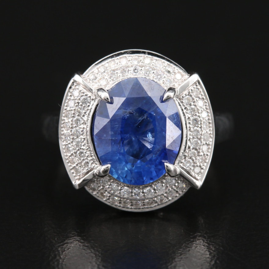 14K 4.17 CT Sapphire and Diamond Ring with GIA Report