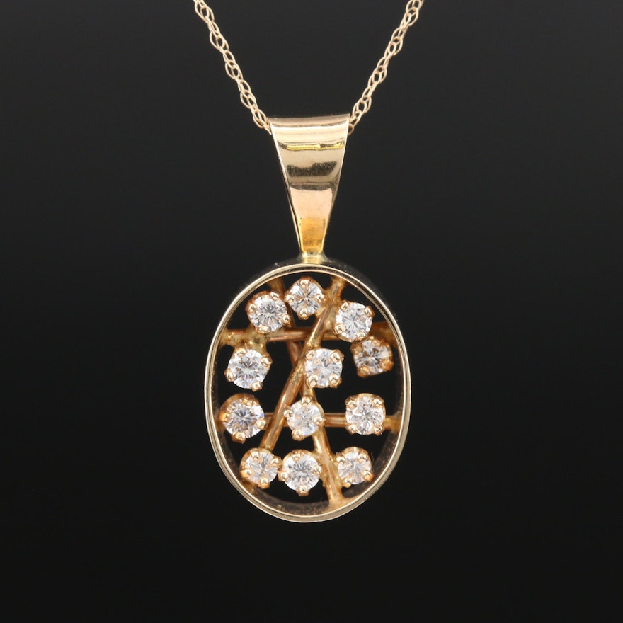 Contemporary 14K Diamond Pendant Necklace