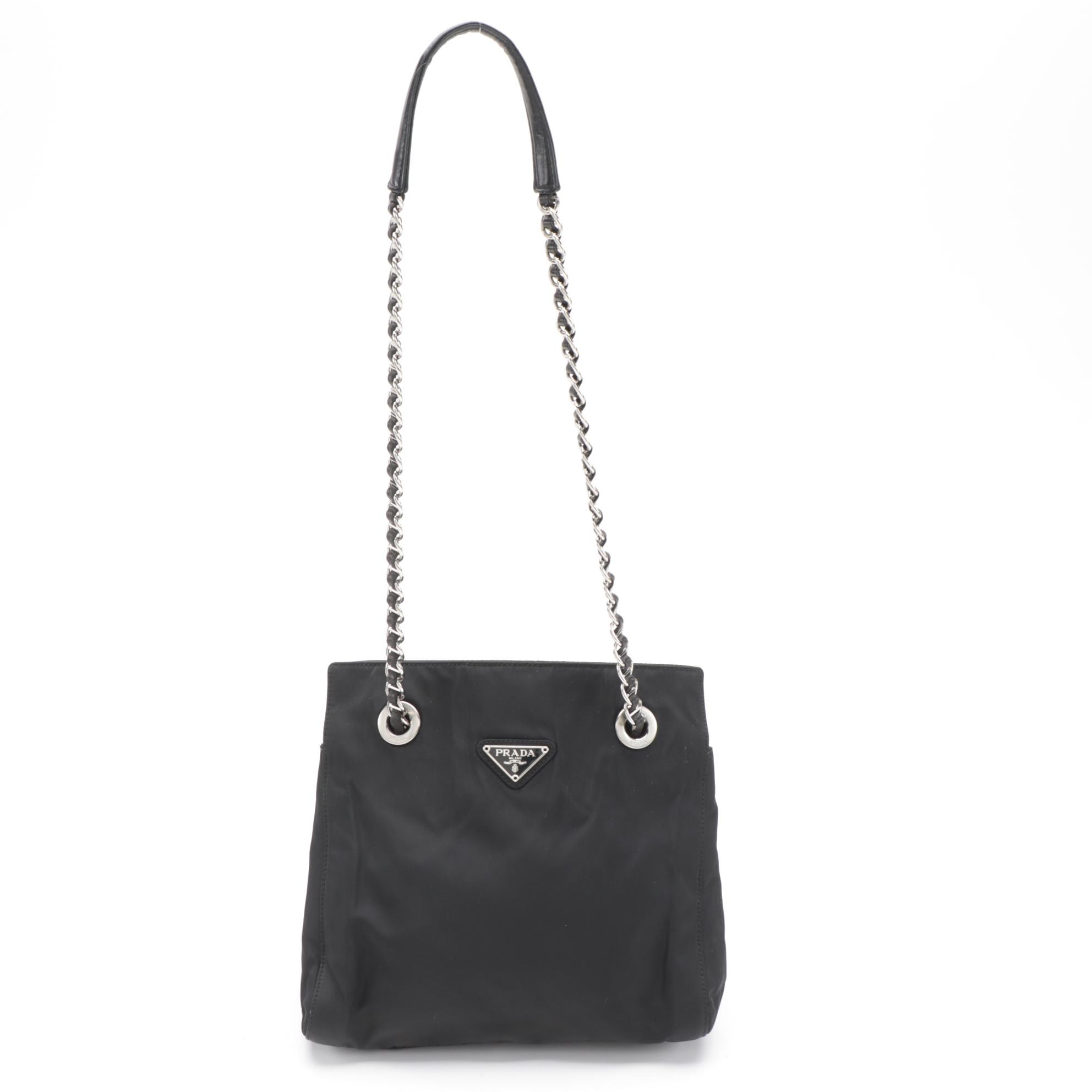 Prada Black Tessuto Chain Strap Shoulder Bag