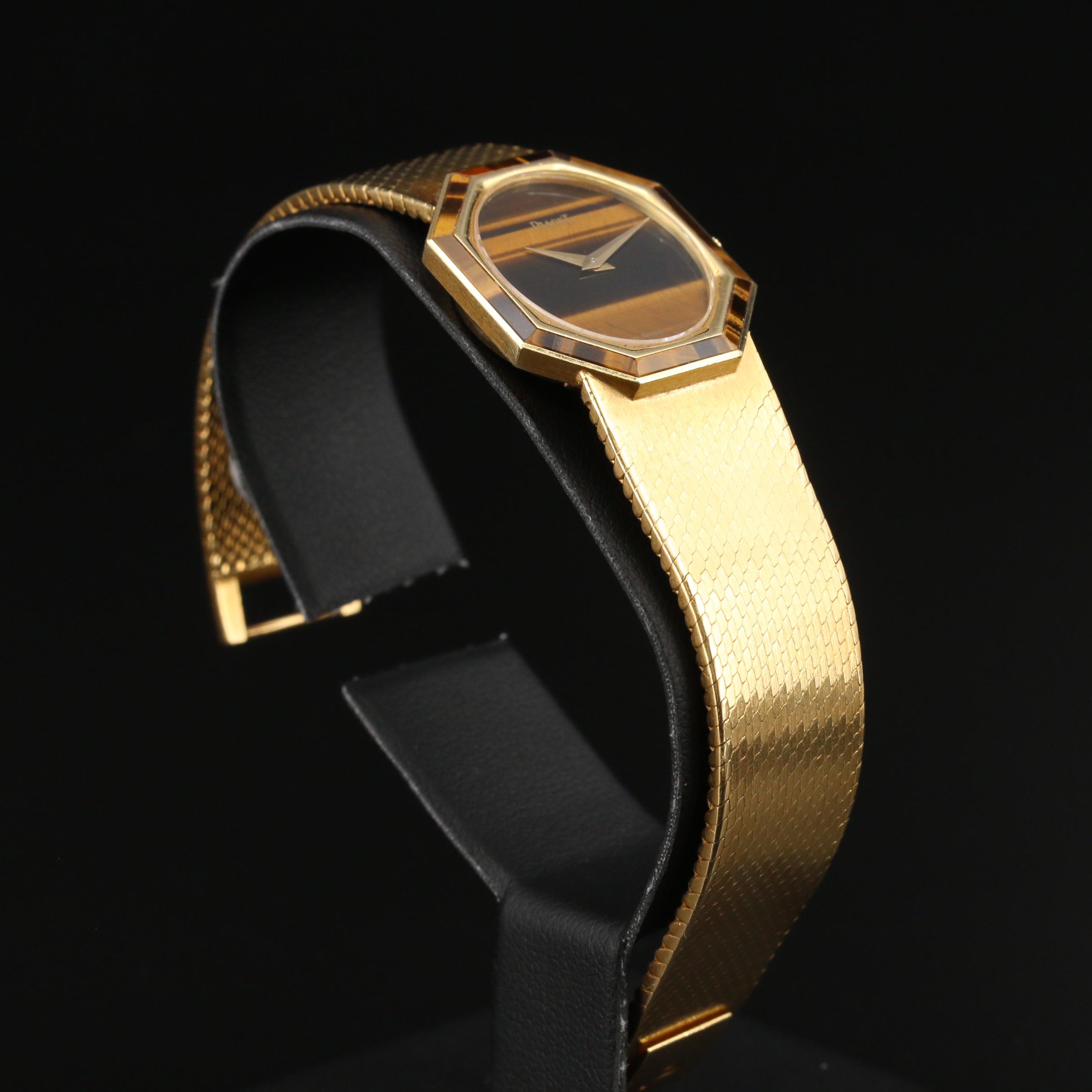 Vintage Piaget Tiger's Eye and 18K Gold Stem Wind Watch