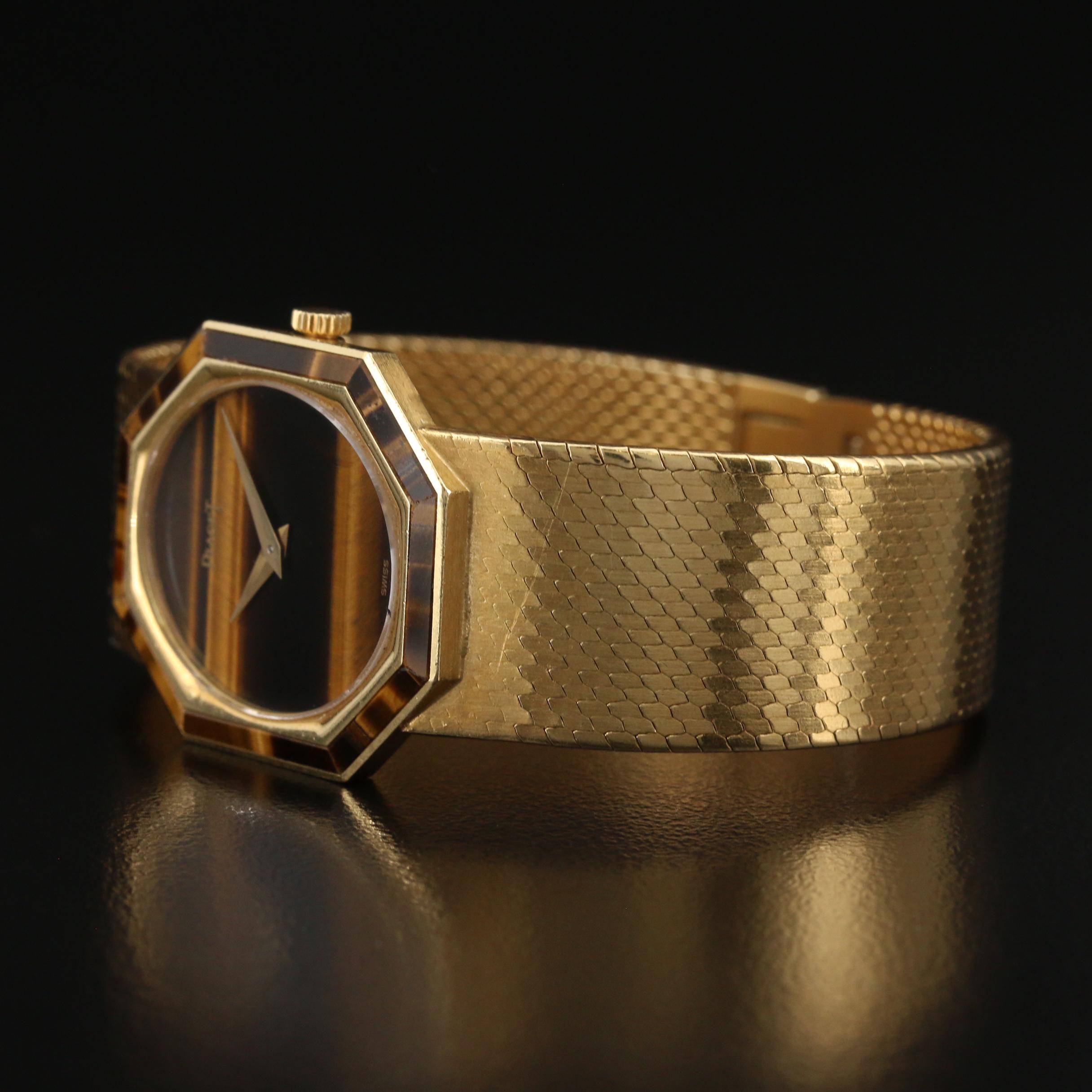 Vintage Piaget Tiger's Eye and 18K Gold Stem Wind Watch