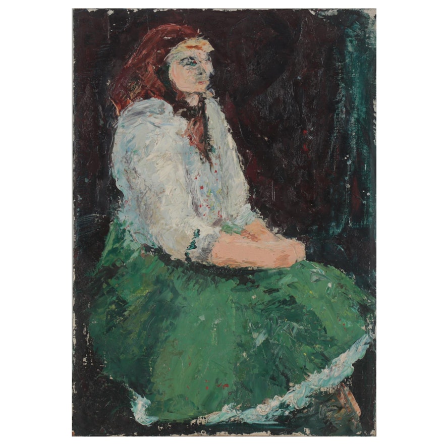 W. Glen Davis Impressionistic Oil Painting of Seated Figure, Mid-20th Century