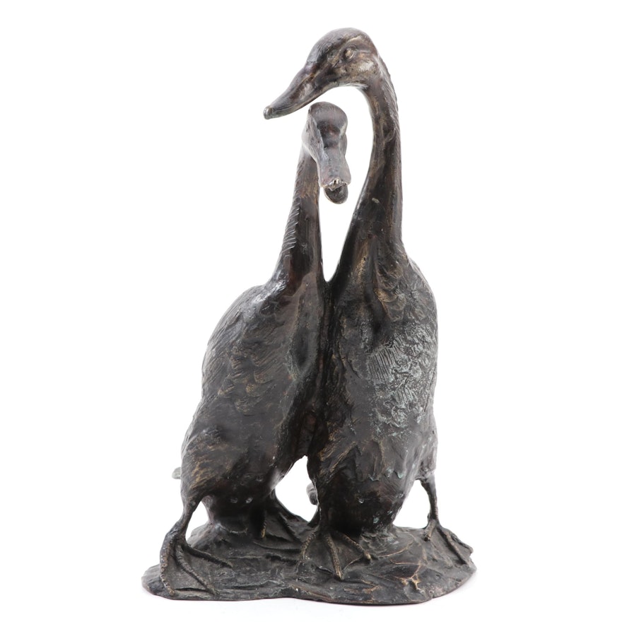 Cast Bronze Runner Ducks Sculpture, 20th Century