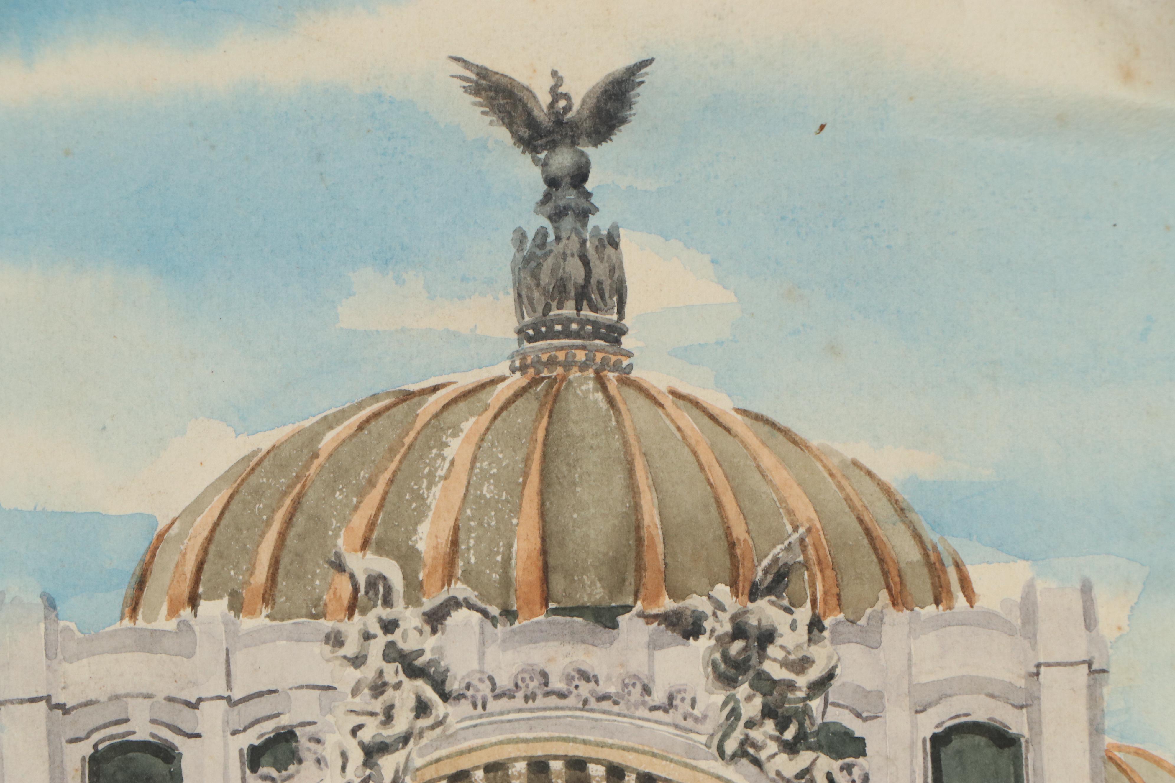 Raymond Zaplatar Watercolor Painting of The Palacio de Bellas Artes, 1978