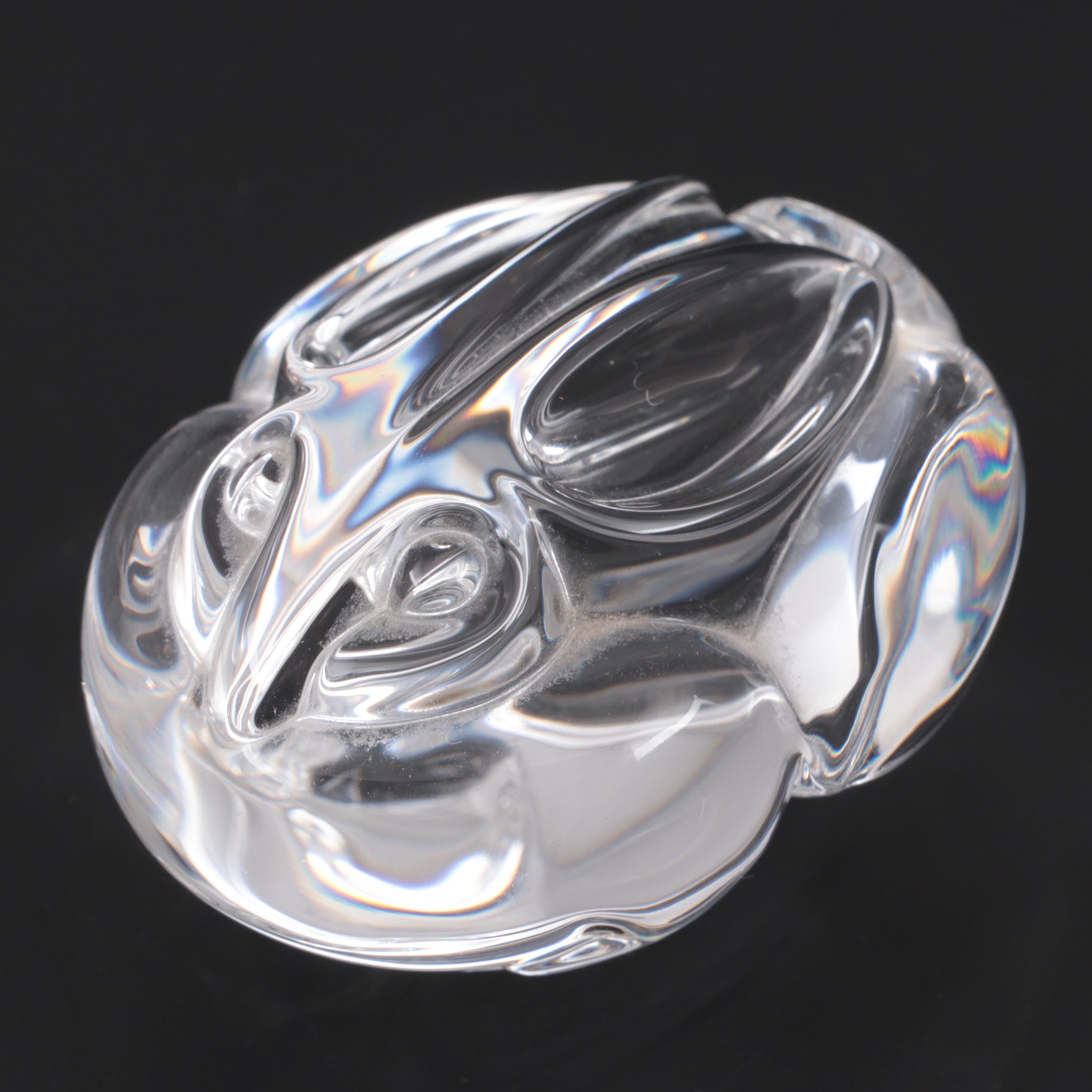 Steuben Art Glass Pressed Rabbit Hand Cooler  Designed by Lloyd Atkins