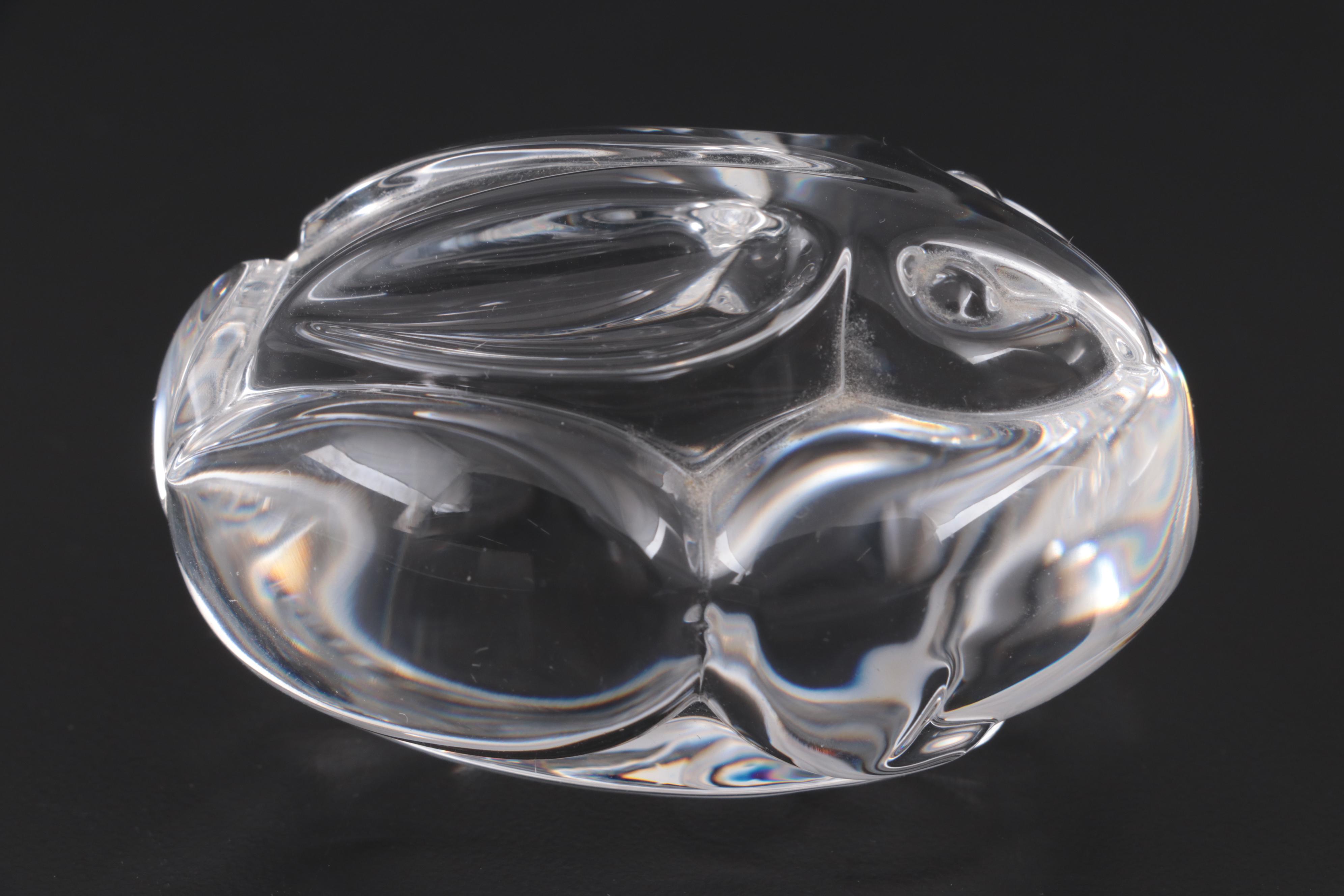 Steuben Art Glass Pressed Rabbit Hand Cooler  Designed by Lloyd Atkins