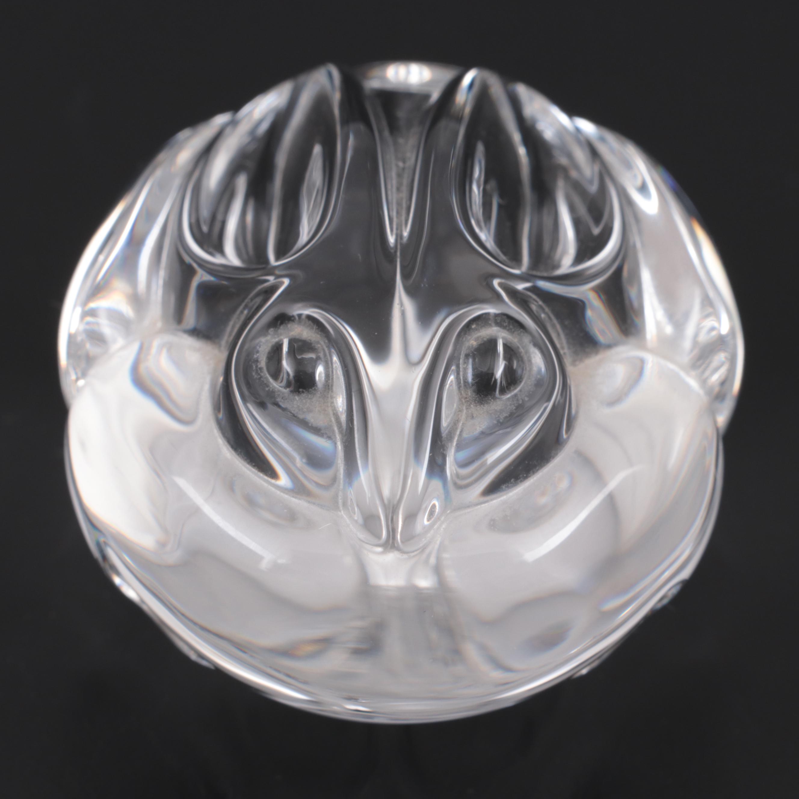 Steuben Art Glass Pressed Rabbit Hand Cooler  Designed by Lloyd Atkins