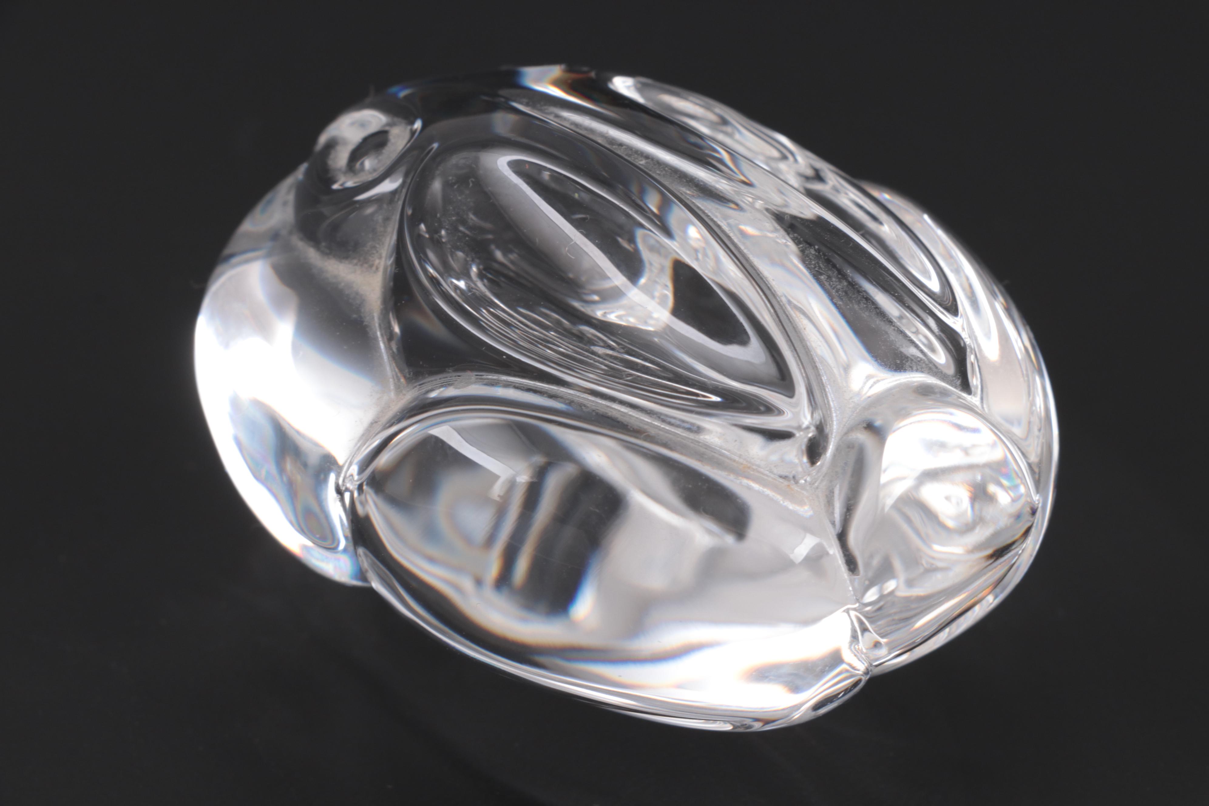 Steuben Art Glass Pressed Rabbit Hand Cooler  Designed by Lloyd Atkins