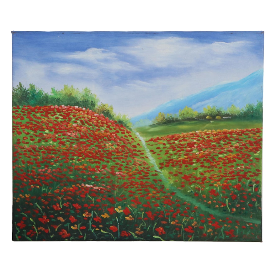 Landscape Oil Painting of a Field of Flowers