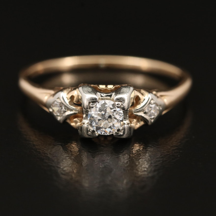 Vintage 14K Diamond Open Gallery Ring