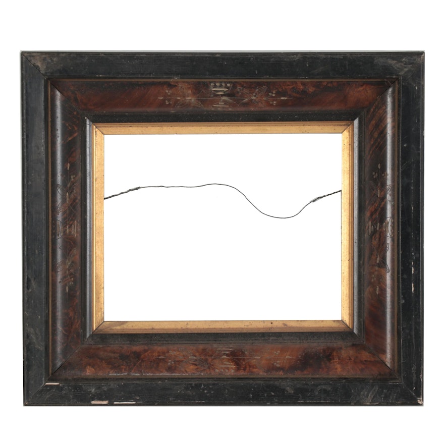 Rectangular Beveled Wooden Wall Frame with Floral Pattern