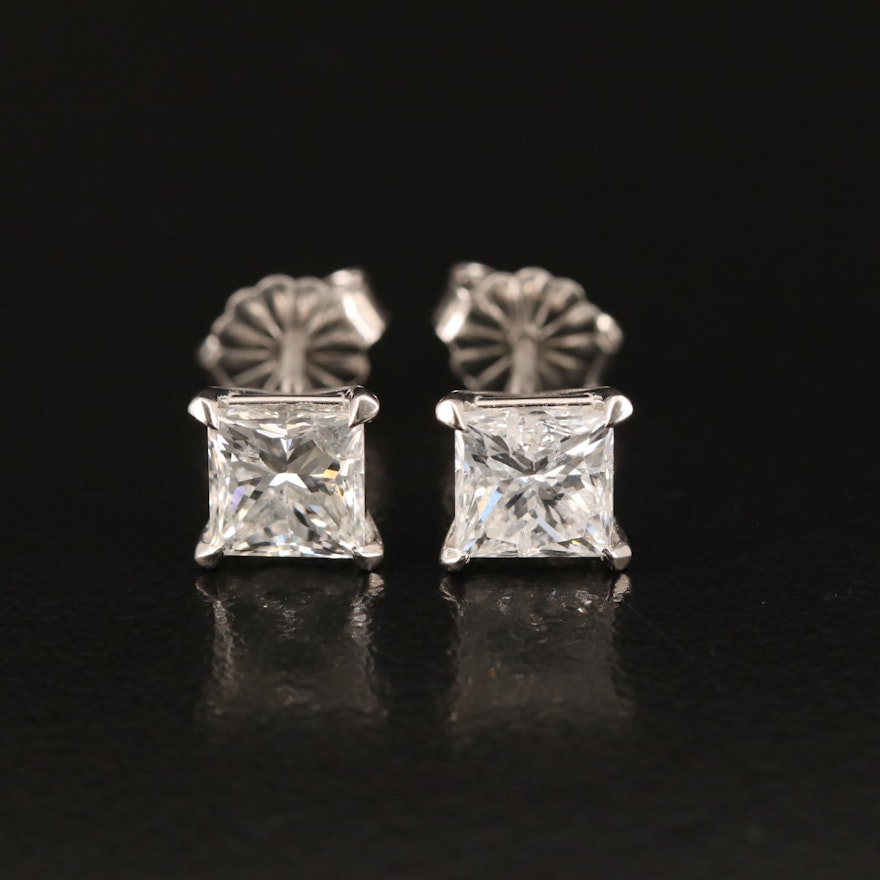 Platinum 1.98 CTW Diamond Stud Earrings with GIA Online Reports
