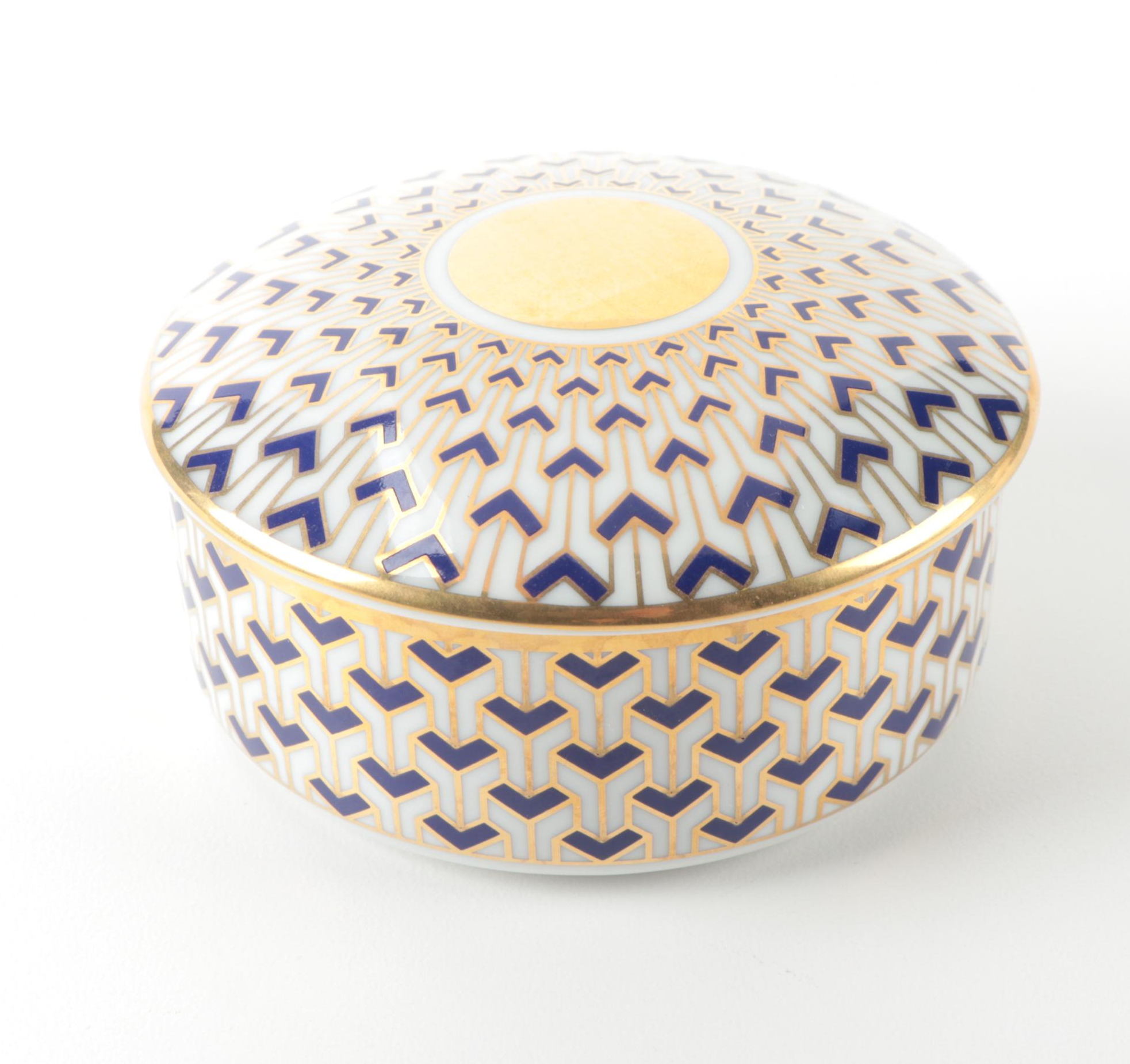 Tiffany & Co. "Manhattan Blue" Porcelain Trinket Box with Alabaster Trinket Box