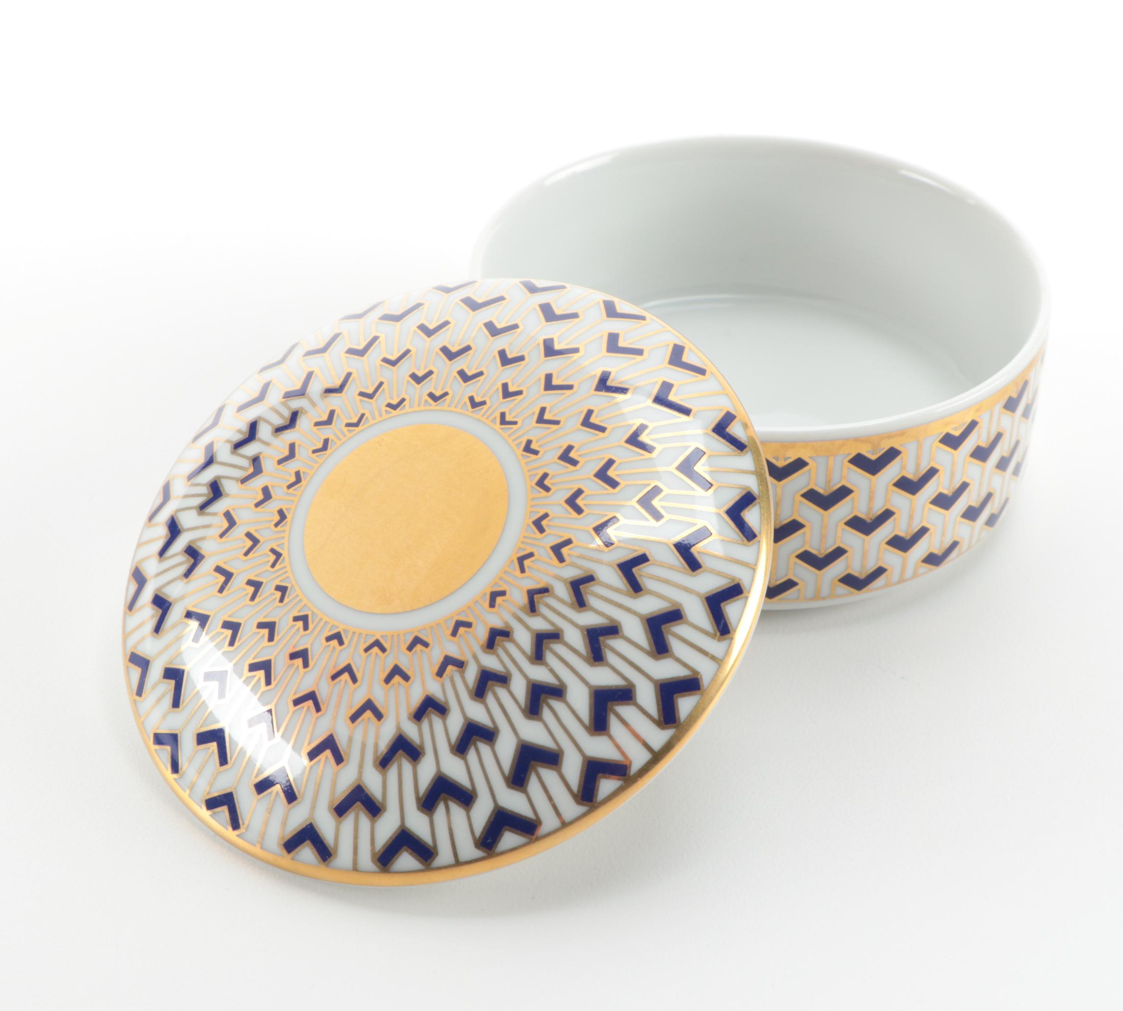 Tiffany & Co. "Manhattan Blue" Porcelain Trinket Box with Alabaster Trinket Box