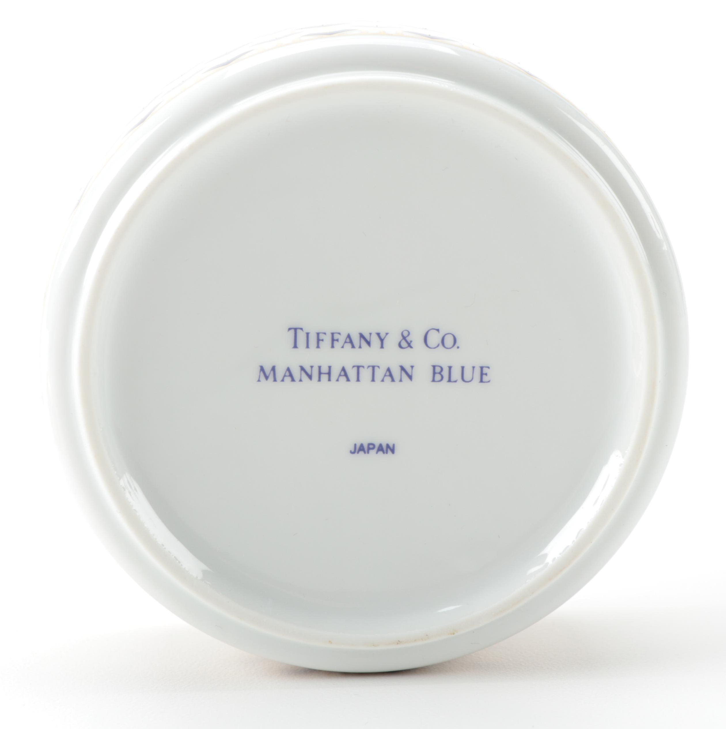 Tiffany & Co. "Manhattan Blue" Porcelain Trinket Box with Alabaster Trinket Box