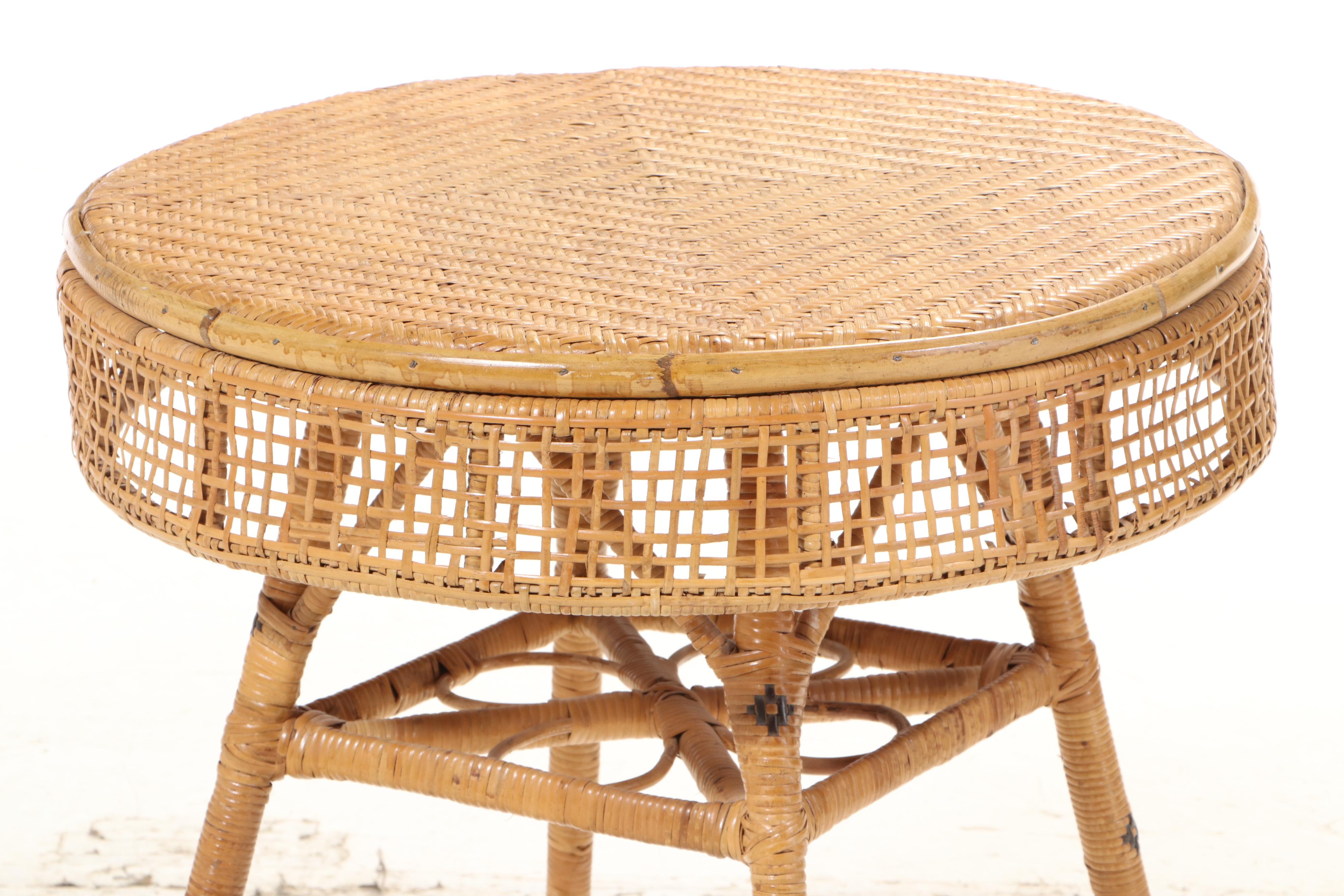 Woven Cane Open Apron End Table