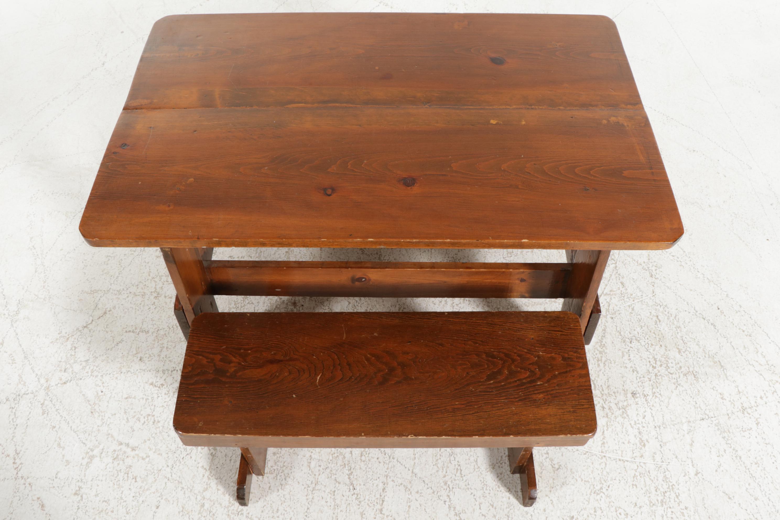 Rustic Pine Child's Table and Benches, 21st Century