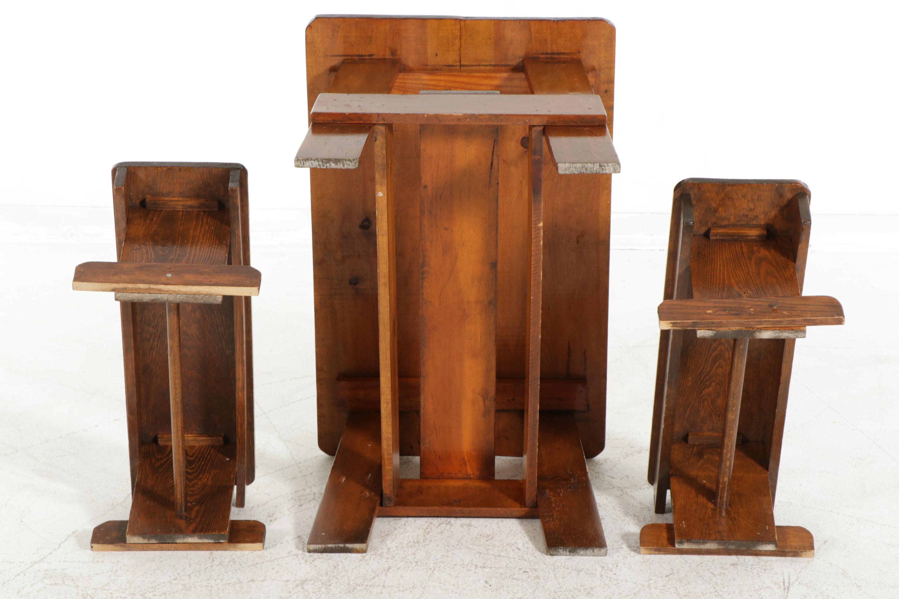 Rustic Pine Child's Table and Benches, 21st Century