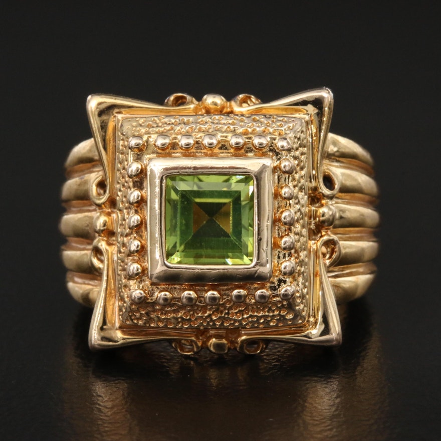 Sterling Peridot Ring with Fluted Shoulders