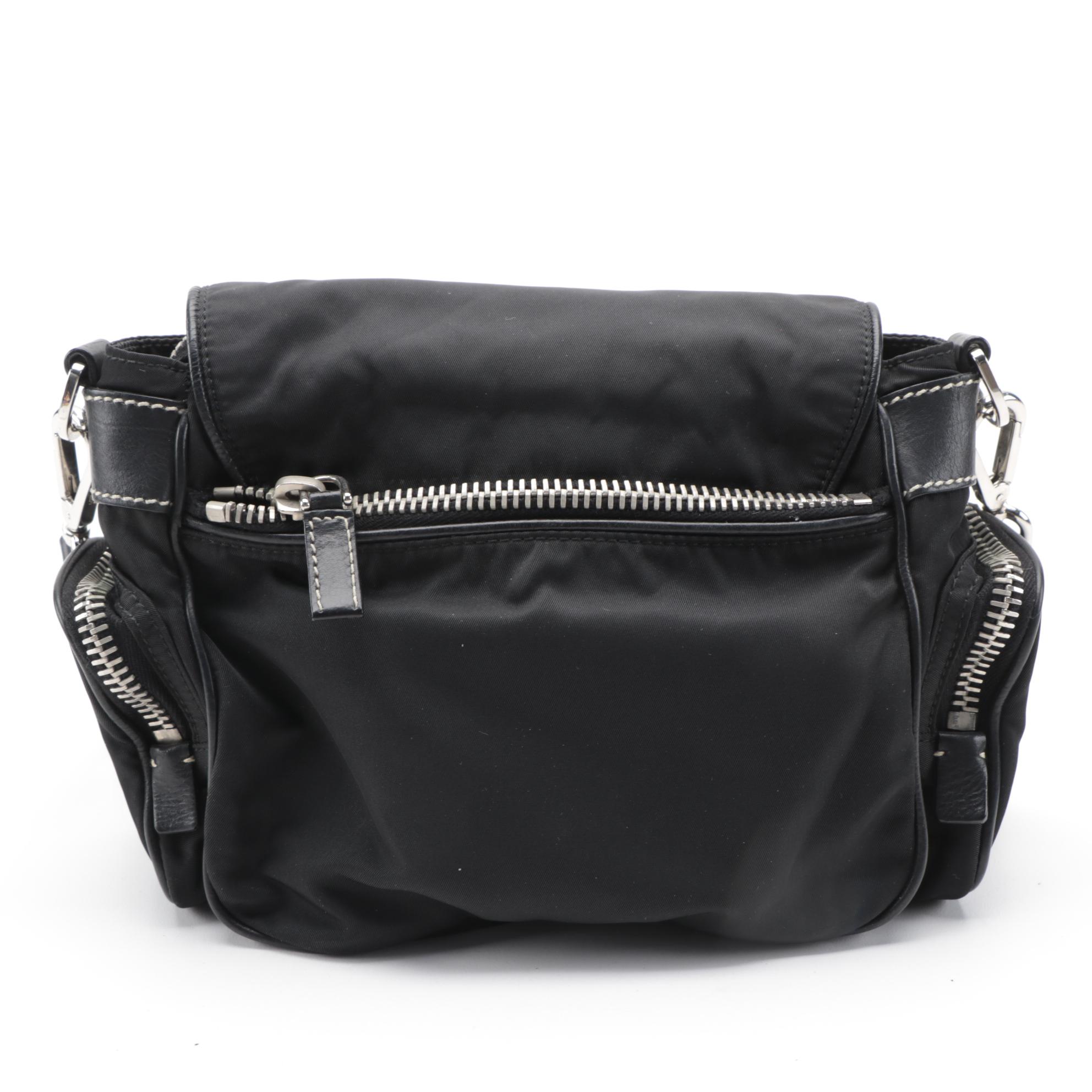 Prada Black Tessuto and Contrast-Stitched Leather Crossbody Bag