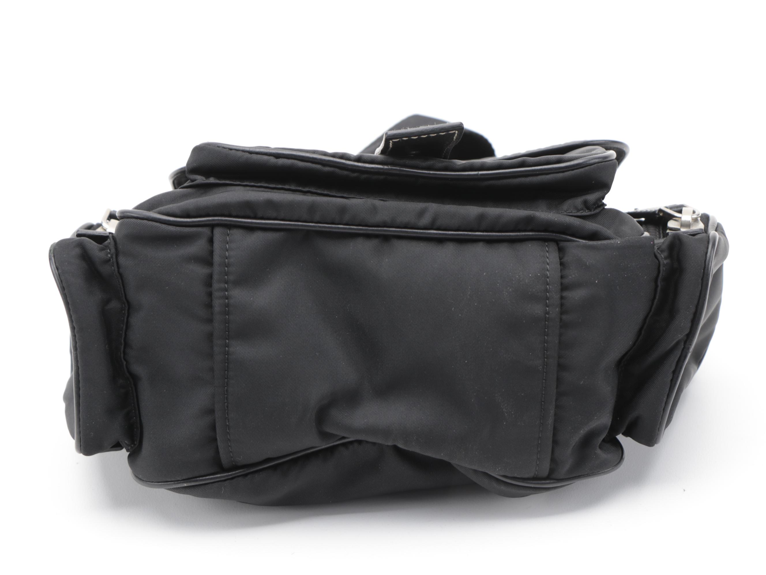 Prada Black Tessuto and Contrast-Stitched Leather Crossbody Bag