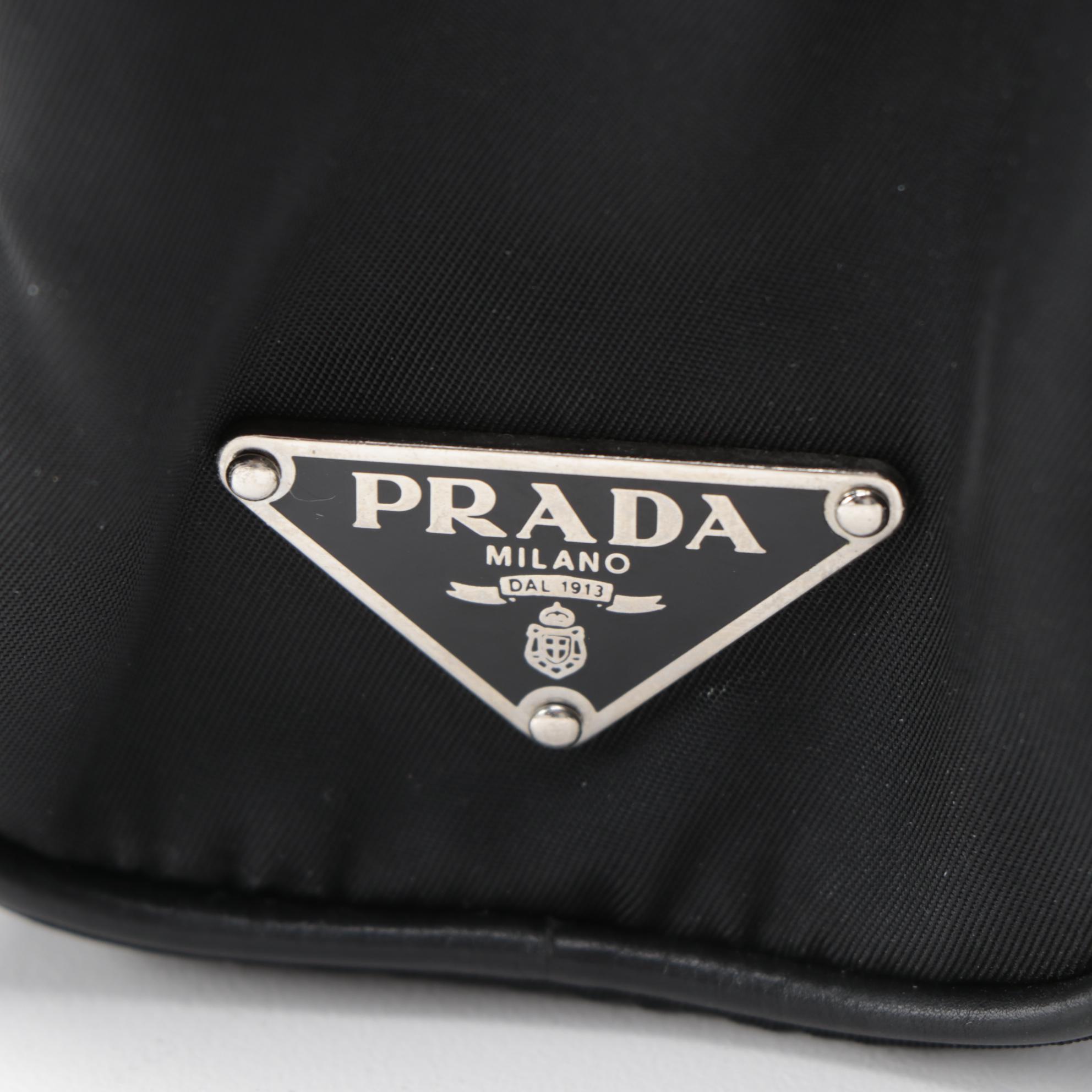 Prada Black Tessuto and Contrast-Stitched Leather Crossbody Bag