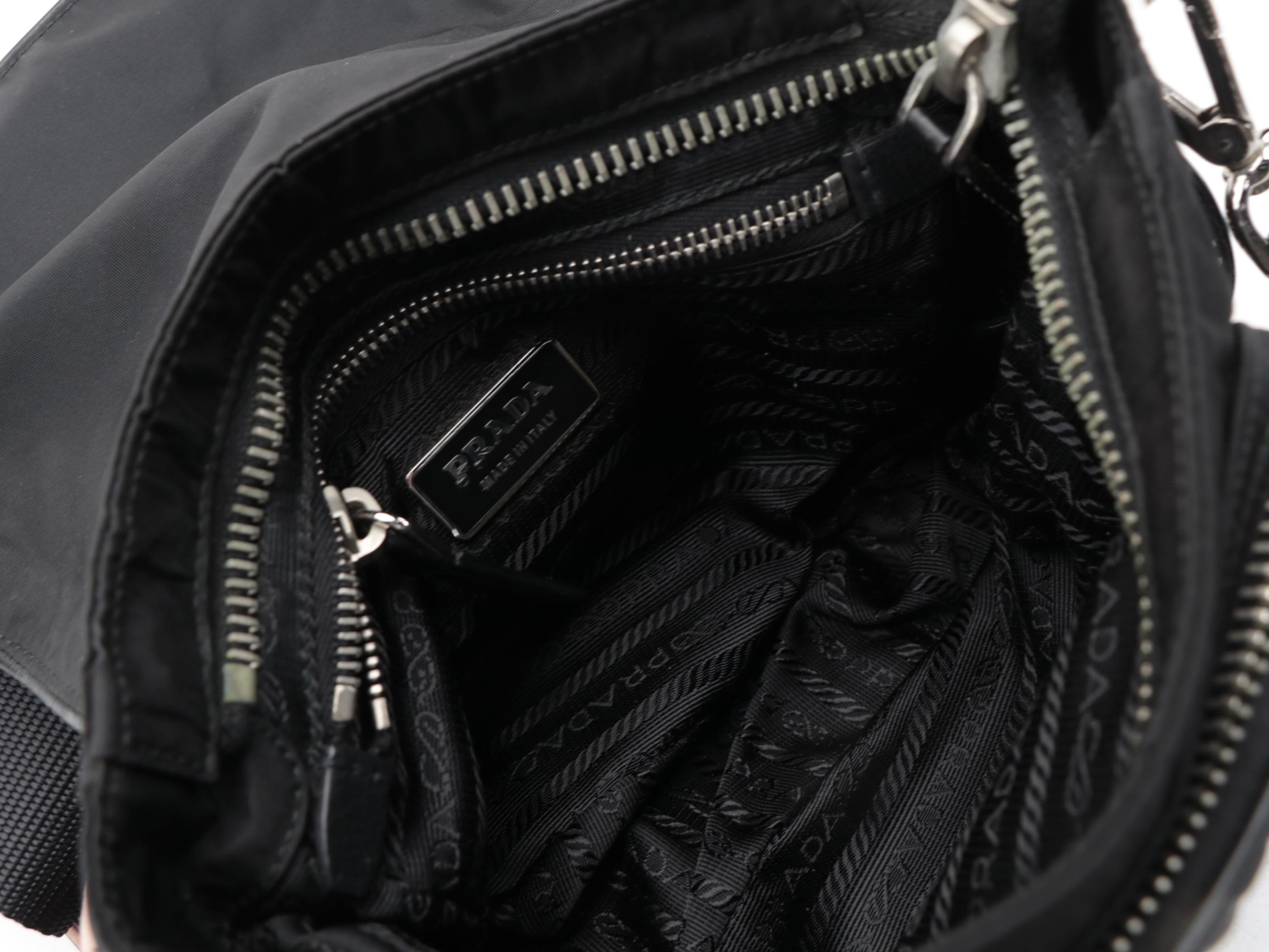 Prada Black Tessuto and Contrast-Stitched Leather Crossbody Bag