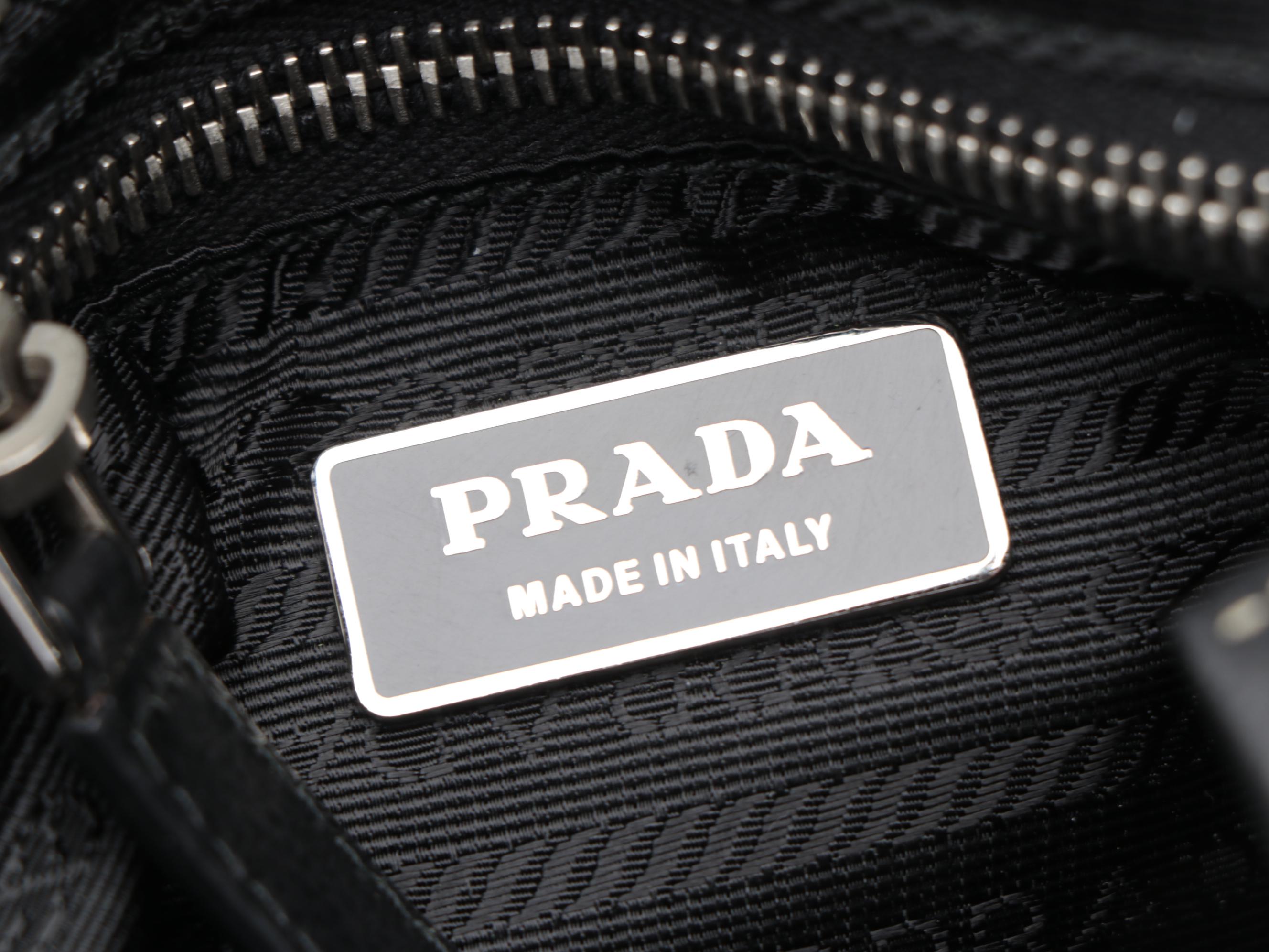 Prada Black Tessuto and Contrast-Stitched Leather Crossbody Bag