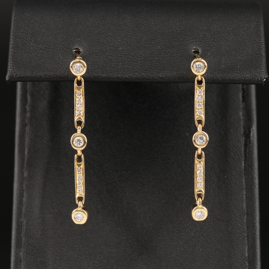 18K Diamond Bar Link Dangle Earrings