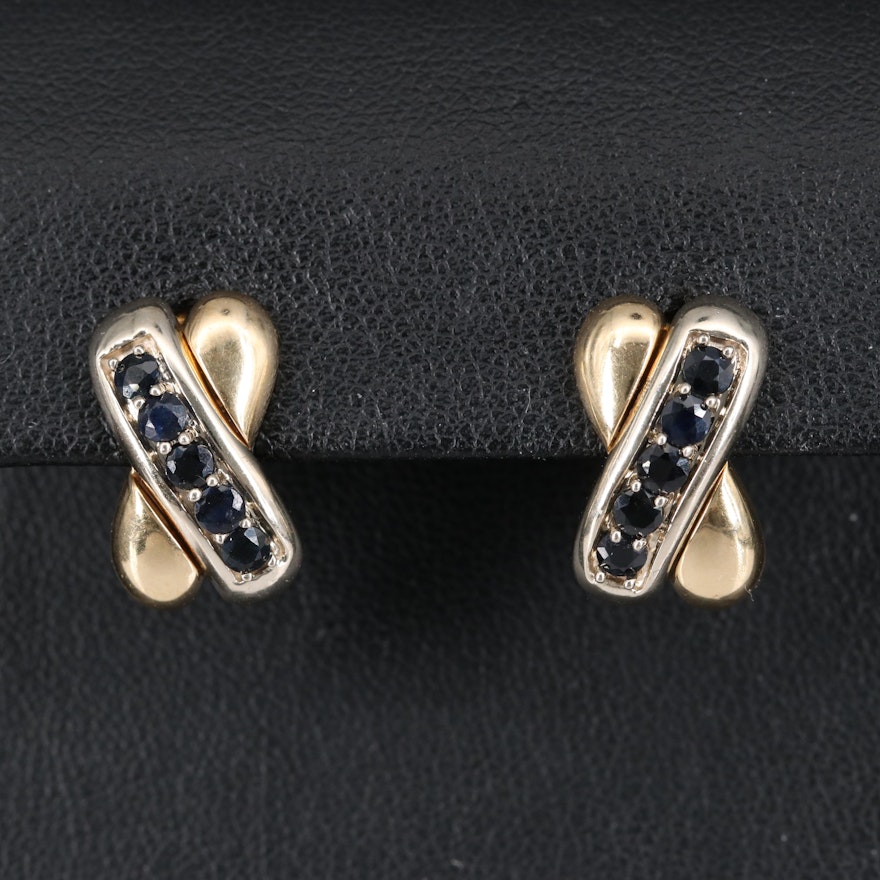 14K Two Tone Sapphire Crossover Earrings