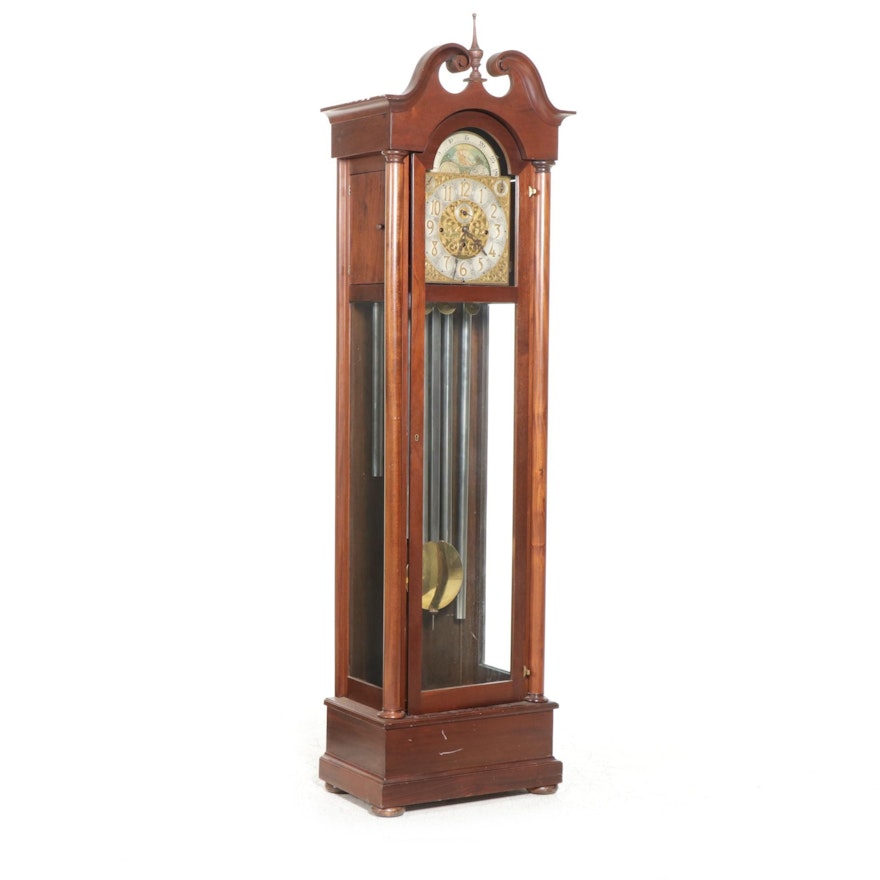 Federal Style Walnut Grandfather Clock with Selsi Works, 20th Century