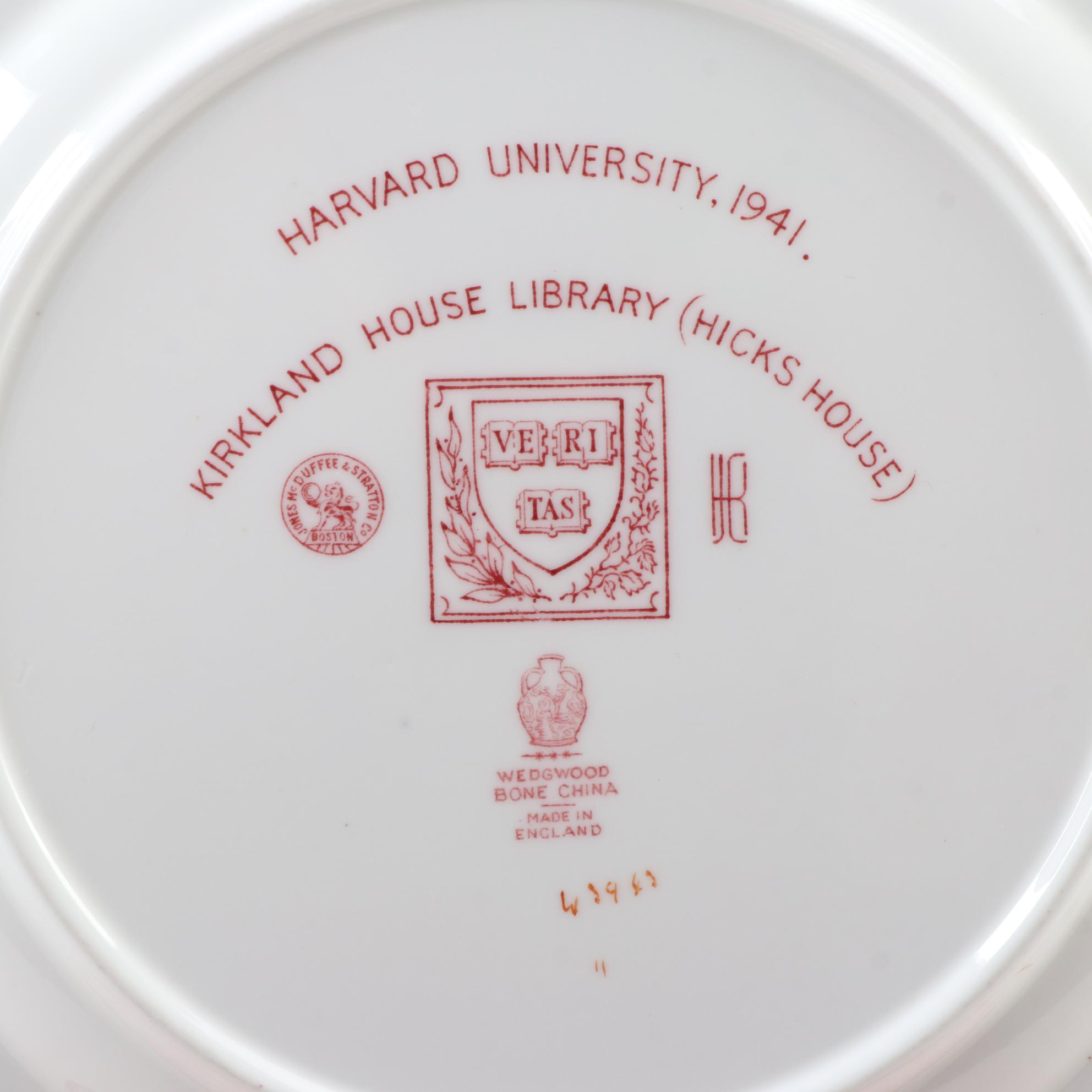 Wedgwood "Harvard University" Bone China Dinner Plates, Mid-20th Century