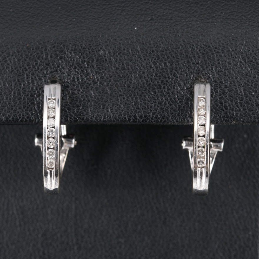 14K Diamond J-Hoop Earrings