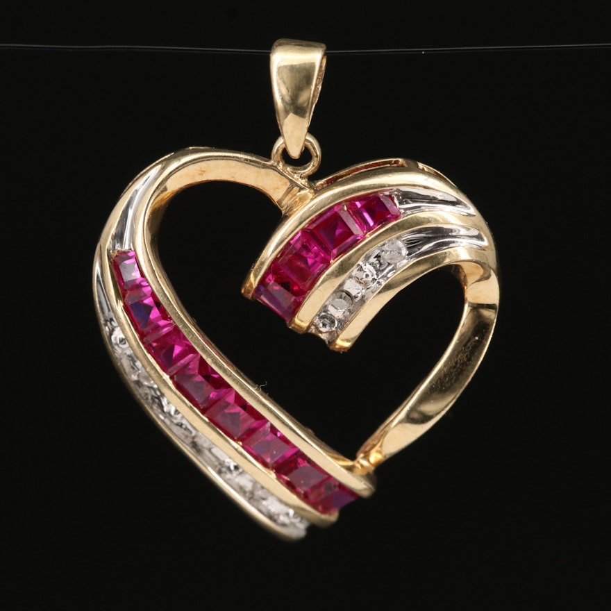 10K Ruby and Diamond Heart Pendant