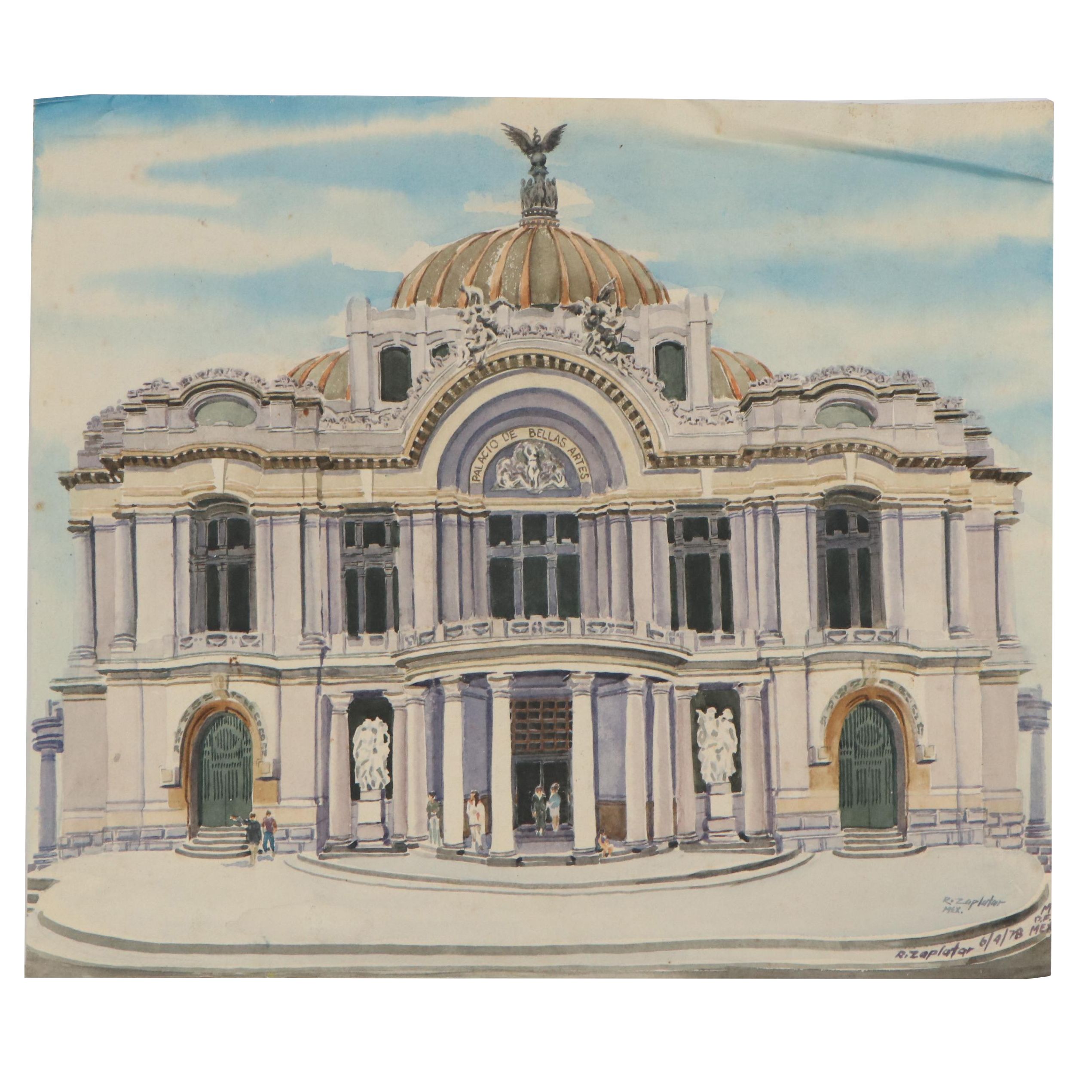 Raymond Zaplatar Watercolor Painting of The Palacio de Bellas Artes, 1978