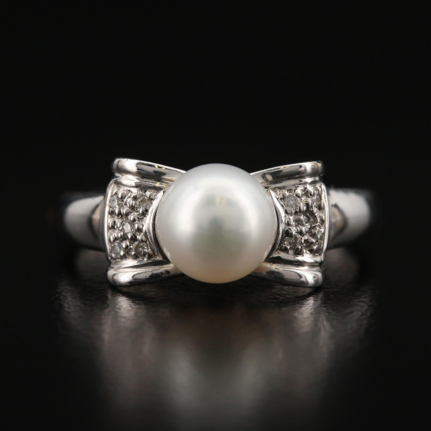 14K Pearl and Diamond Bow Ring