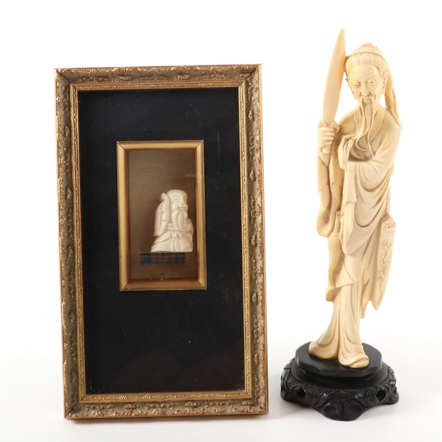 Chinese Figure and Japanese Miniature Jurōjin Figure