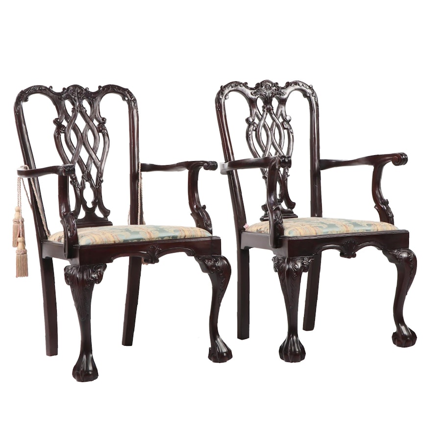 Chippendale Style Mahogany Arm Chairs