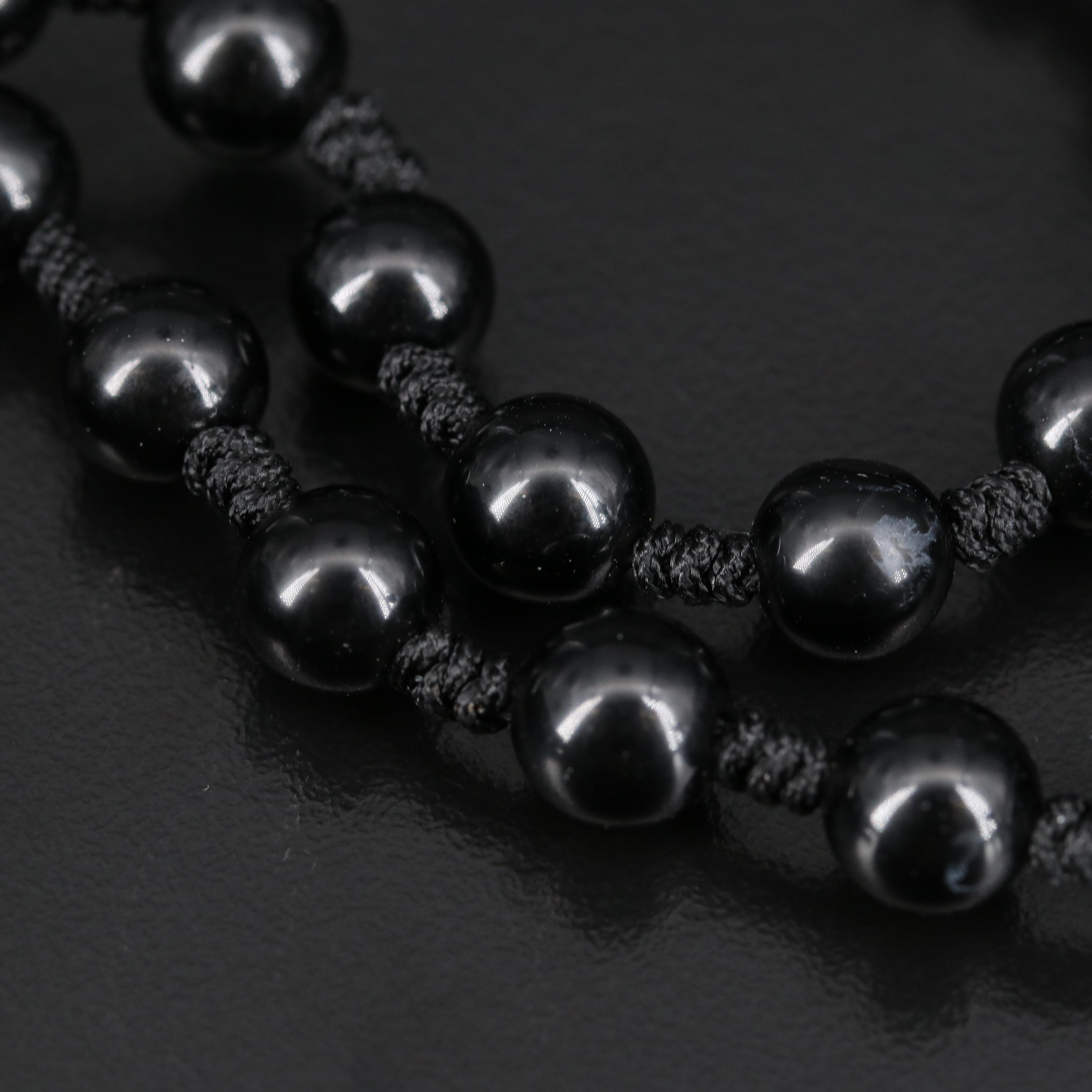 Asian Style Obsidian and Glass Carved Dragon Pendant Necklace