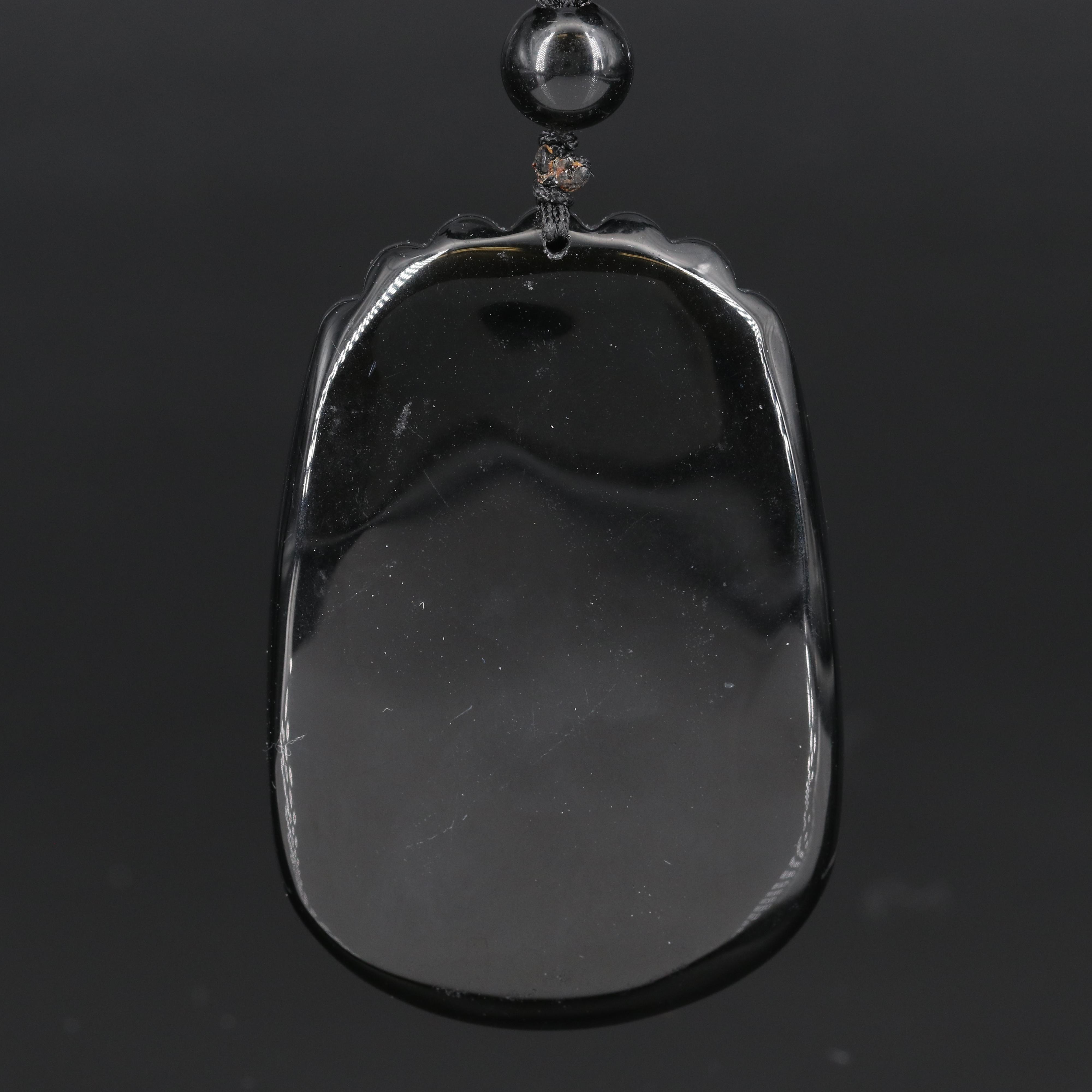 Asian Style Obsidian and Glass Carved Dragon Pendant Necklace