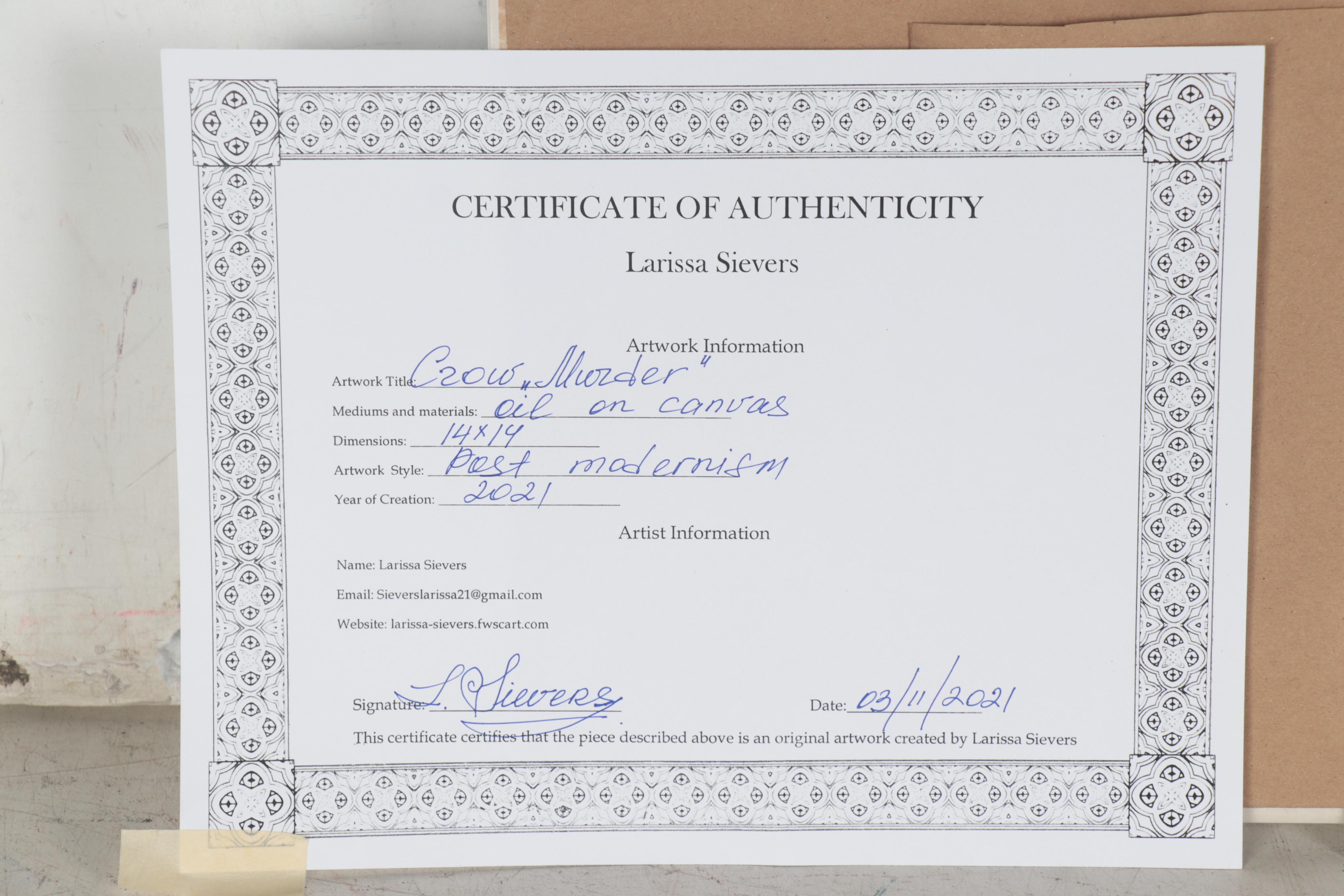 Larissa Sievers Oil Painting "Crow 'Murder'," 2021