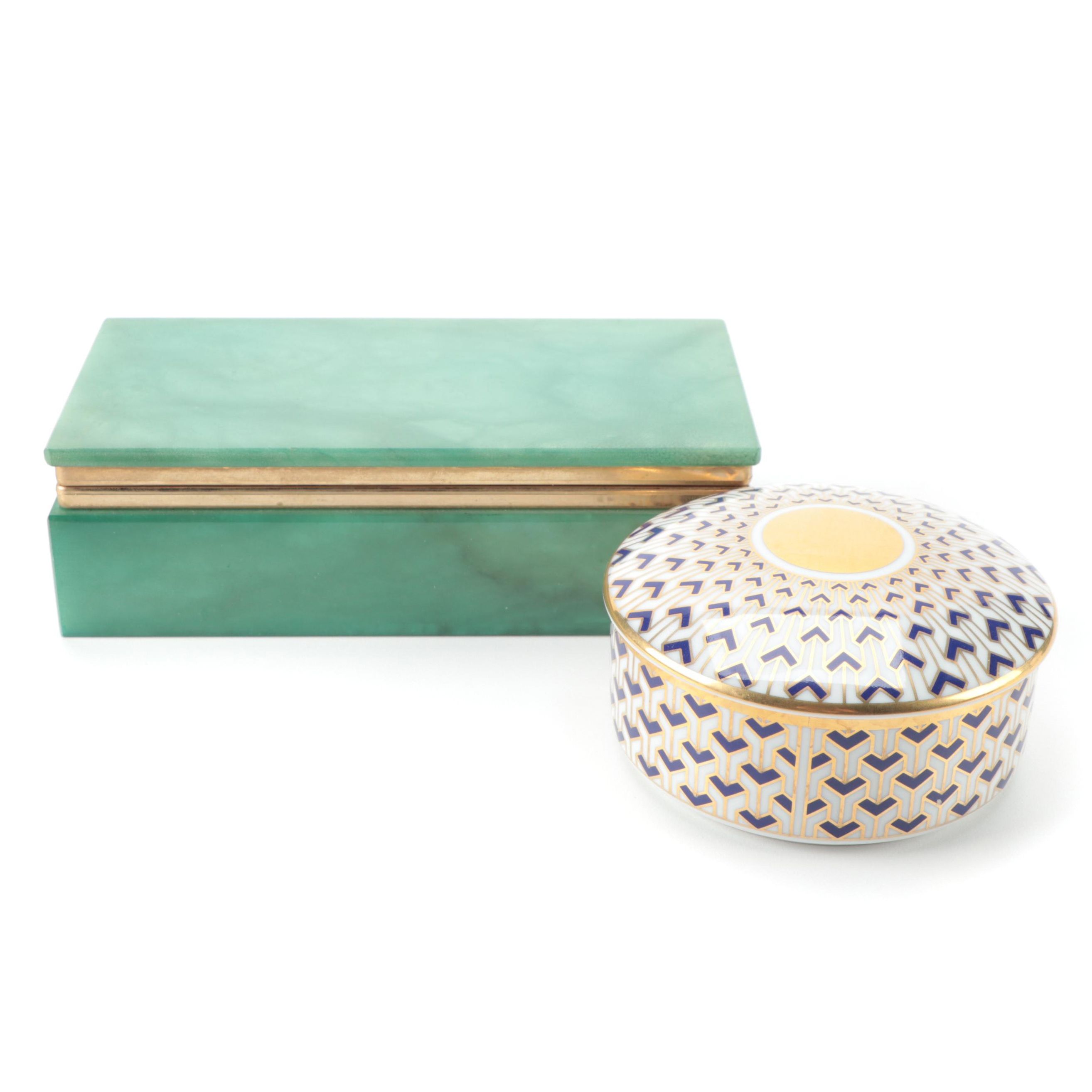 Tiffany & Co. "Manhattan Blue" Porcelain Trinket Box with Alabaster Trinket Box